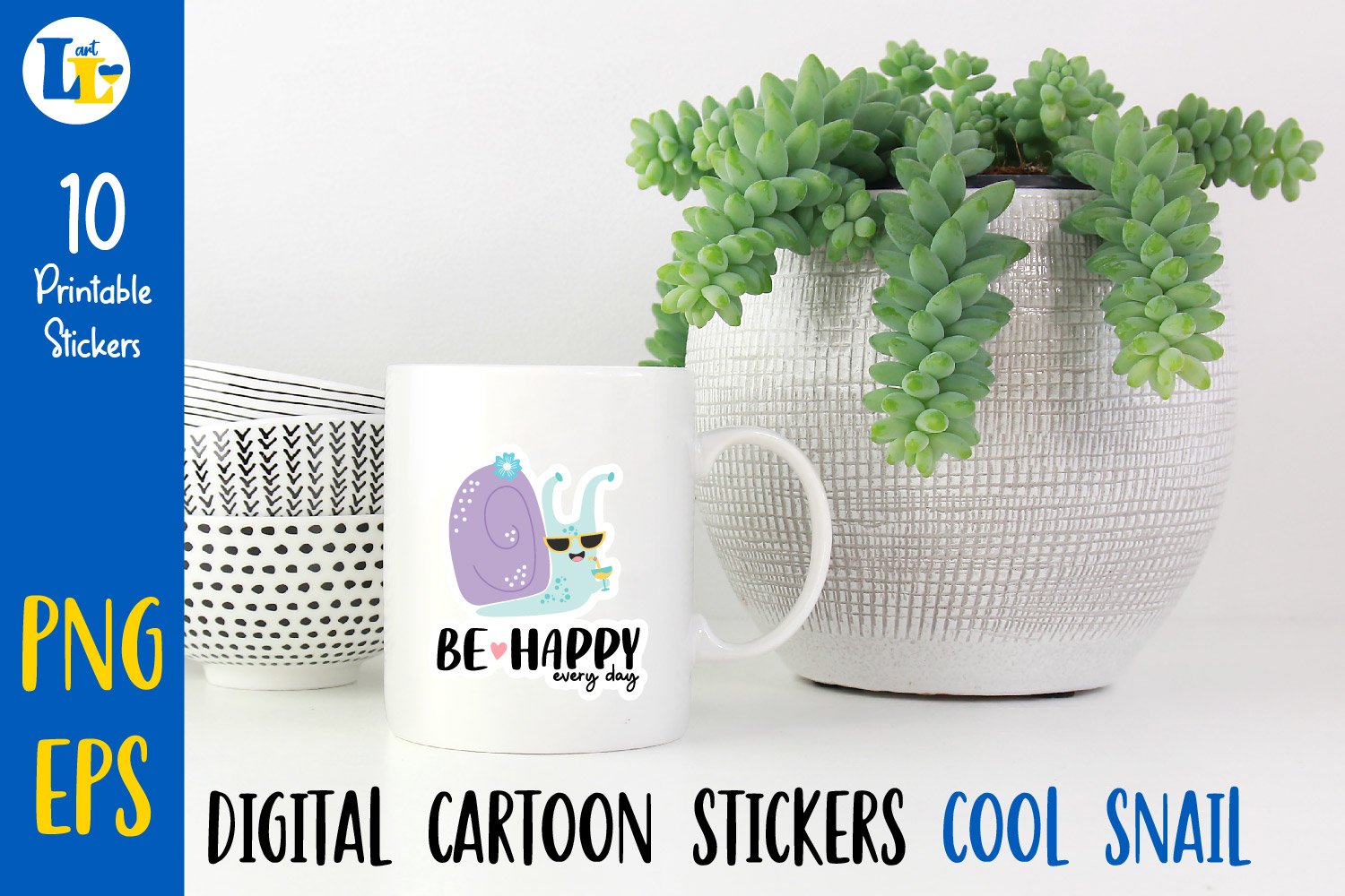 Cute snails and slogans | Printable digital stickers bundle 3
