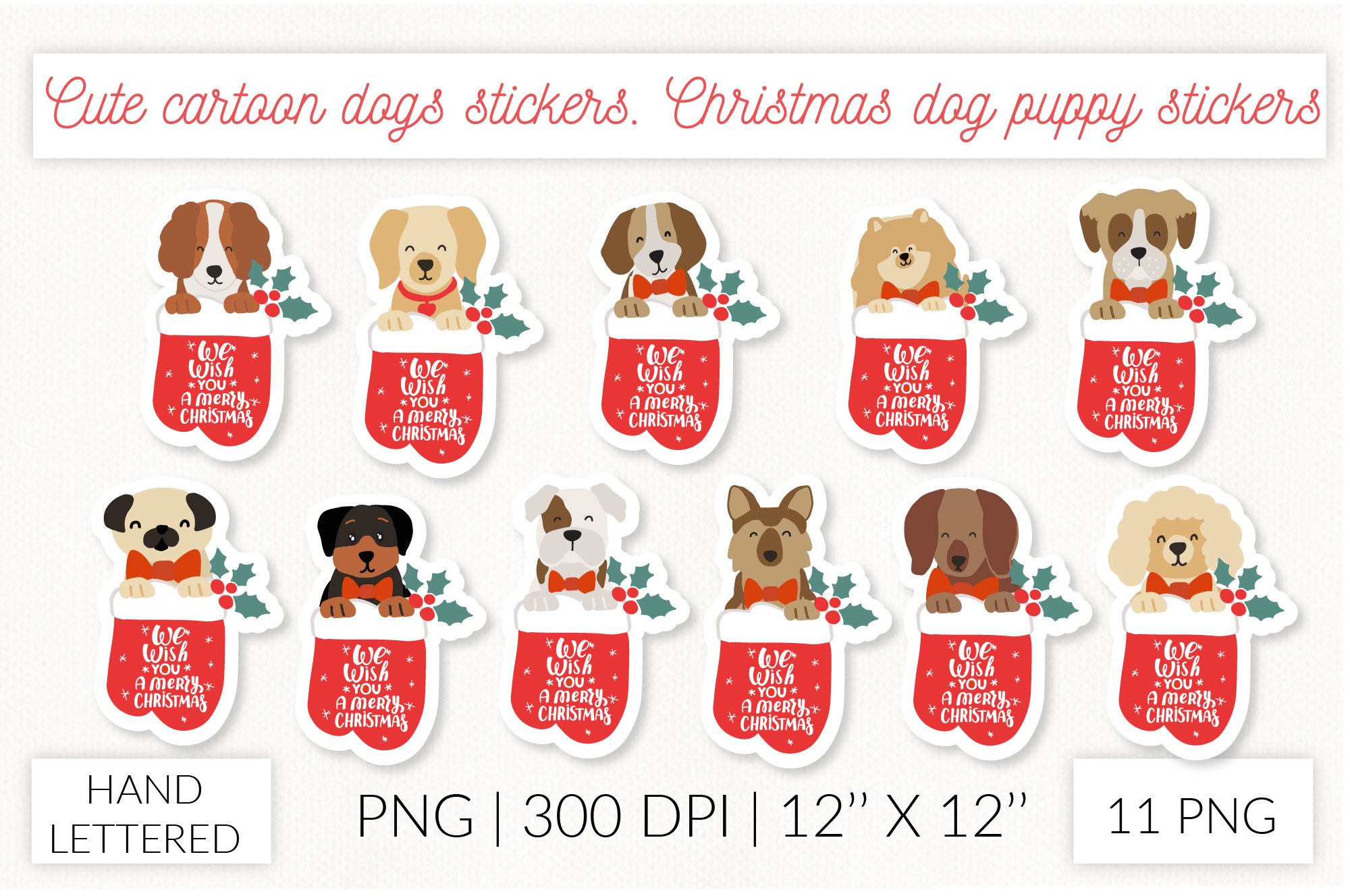 Christmas Socks dog stickers. Puppy Christmas dog