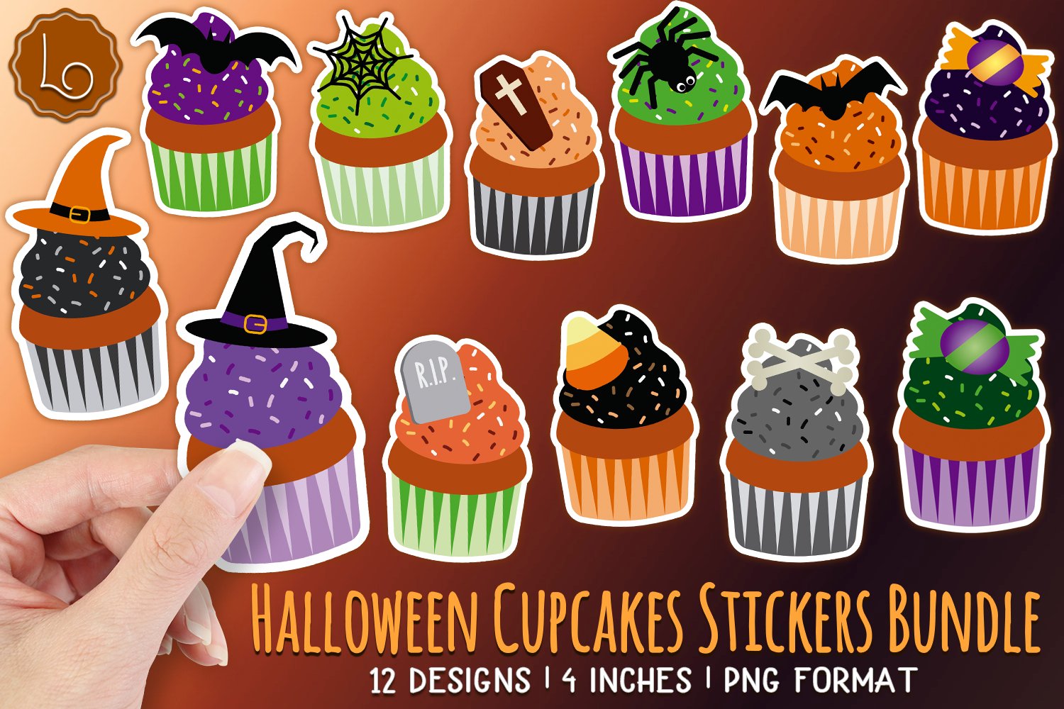 Halloween Cupcakes Stickers Bundle | 12 Designs