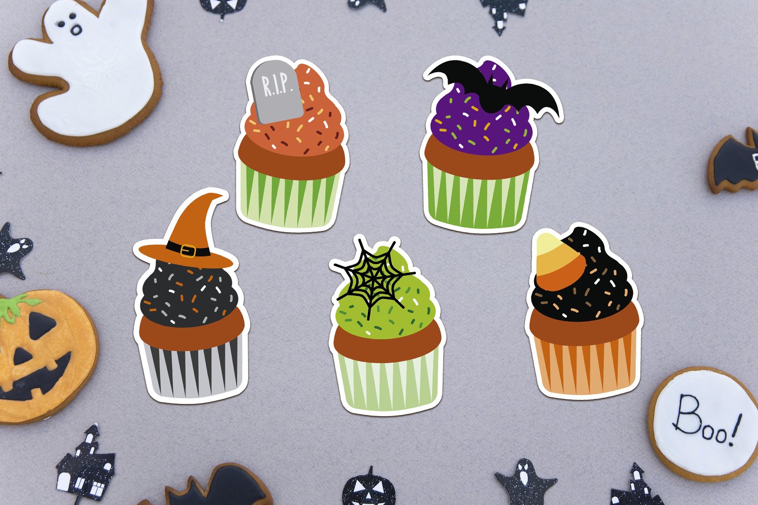 Halloween Cupcakes Stickers Bundle | 12 Designs 3
