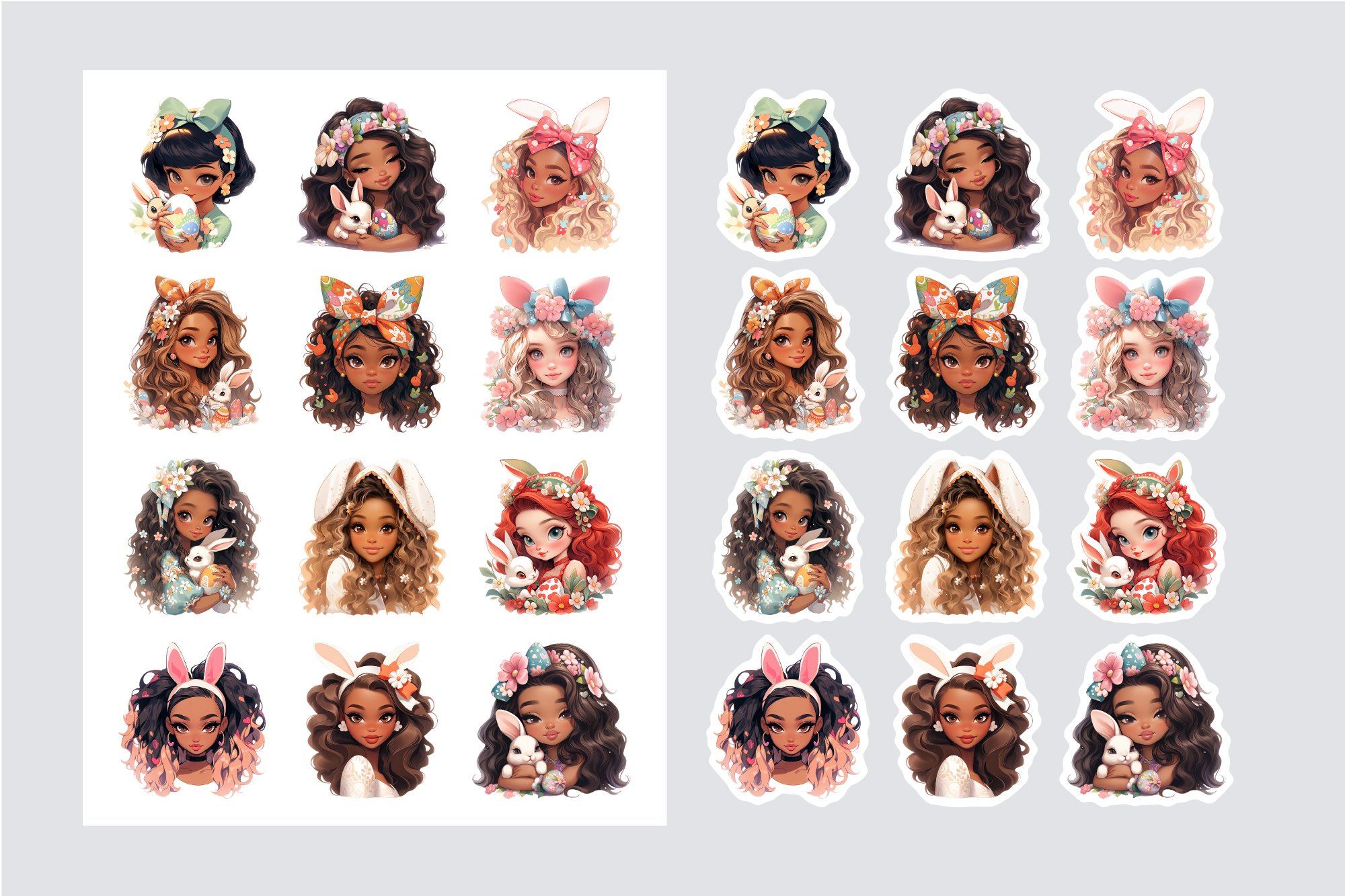 Easter Printable Stickers, Easter Bunny Girl Stickers Bundle 2