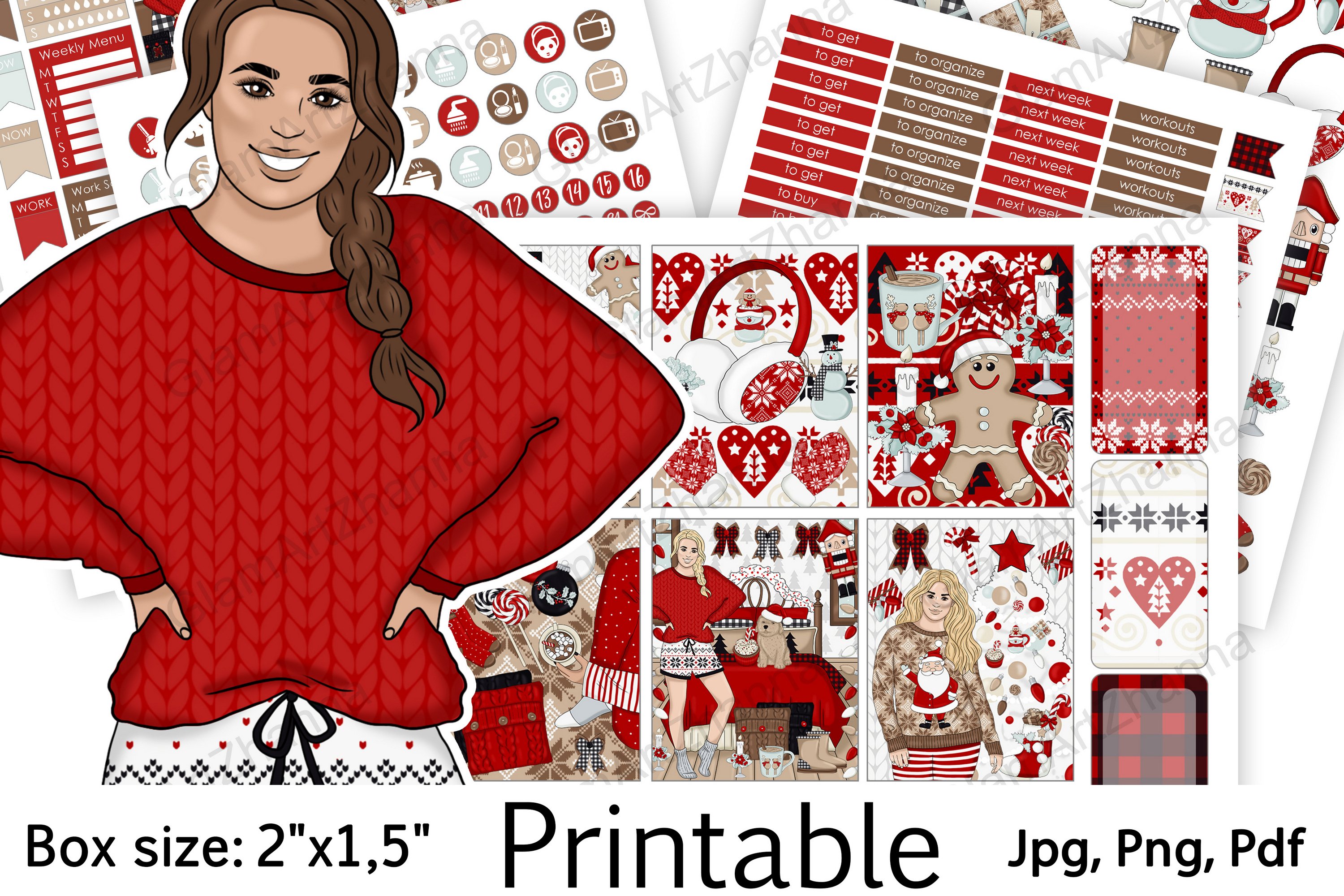 Merry Christmas Holiday Printable Stickers Box Size 2"x1,5"