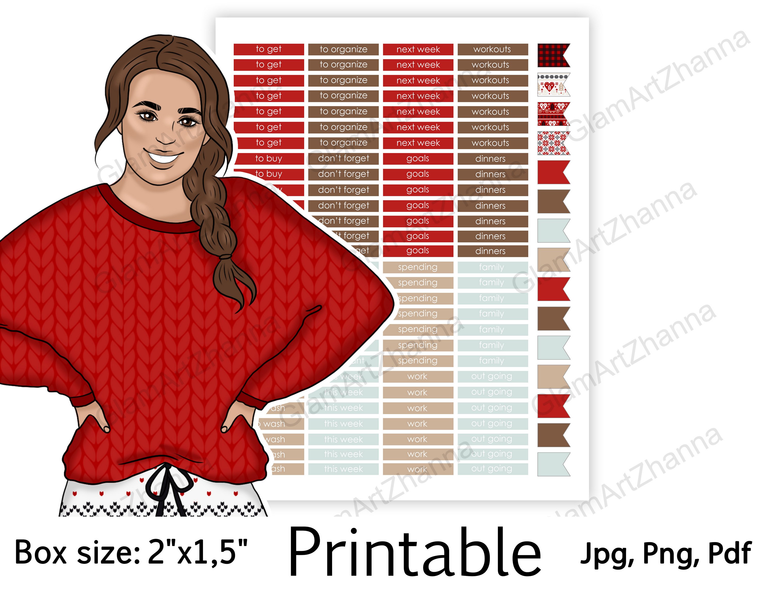 Merry Christmas Holiday Printable Stickers Box Size 2"x1,5" 2