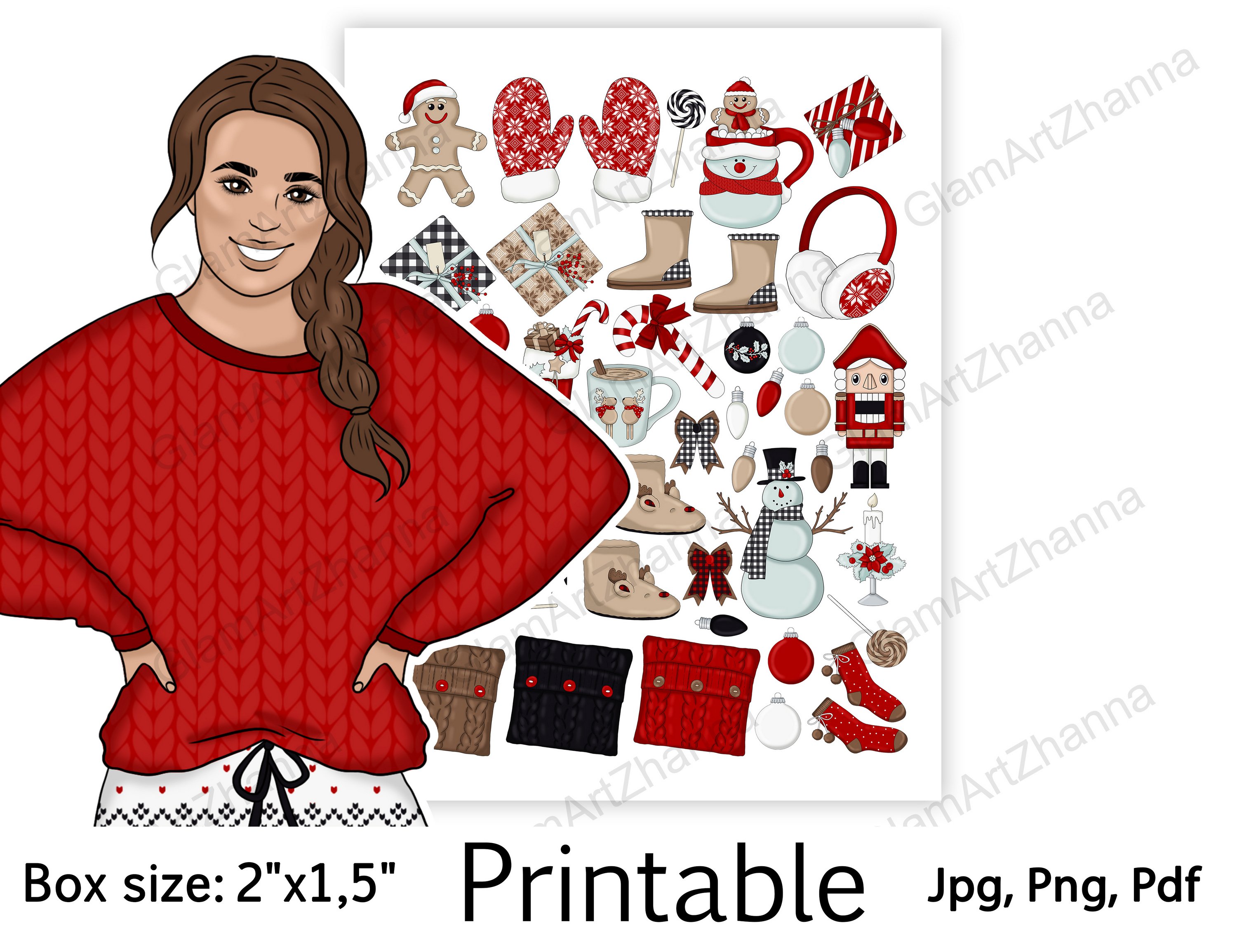 Merry Christmas Holiday Printable Stickers Box Size 2"x1,5" 3