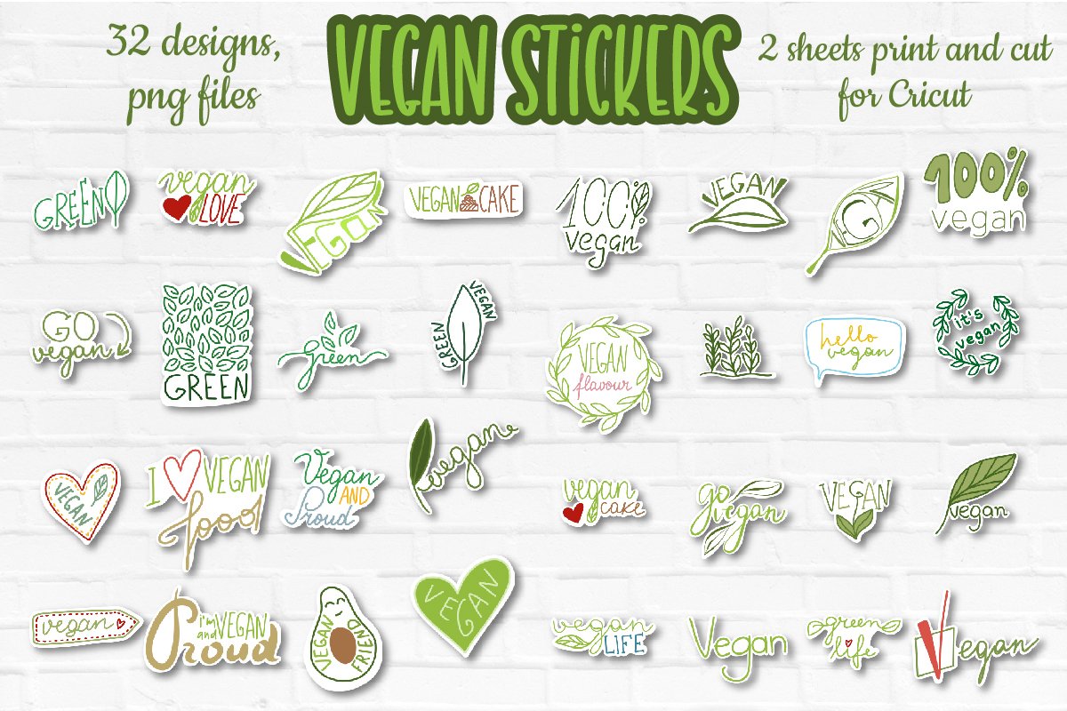 Vegan Stickers Bundle, Green life, Logo, Label