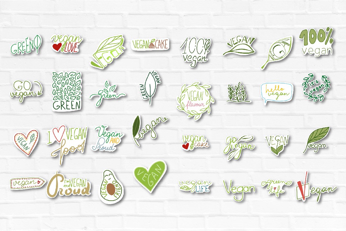 Vegan Stickers Bundle, Green life, Logo, Label 2