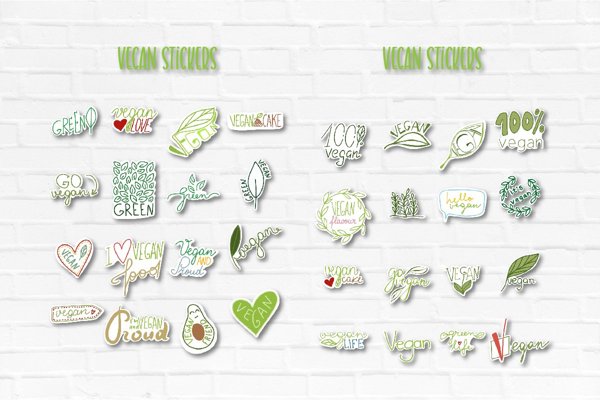 Vegan Stickers Bundle, Green life, Logo, Label 3