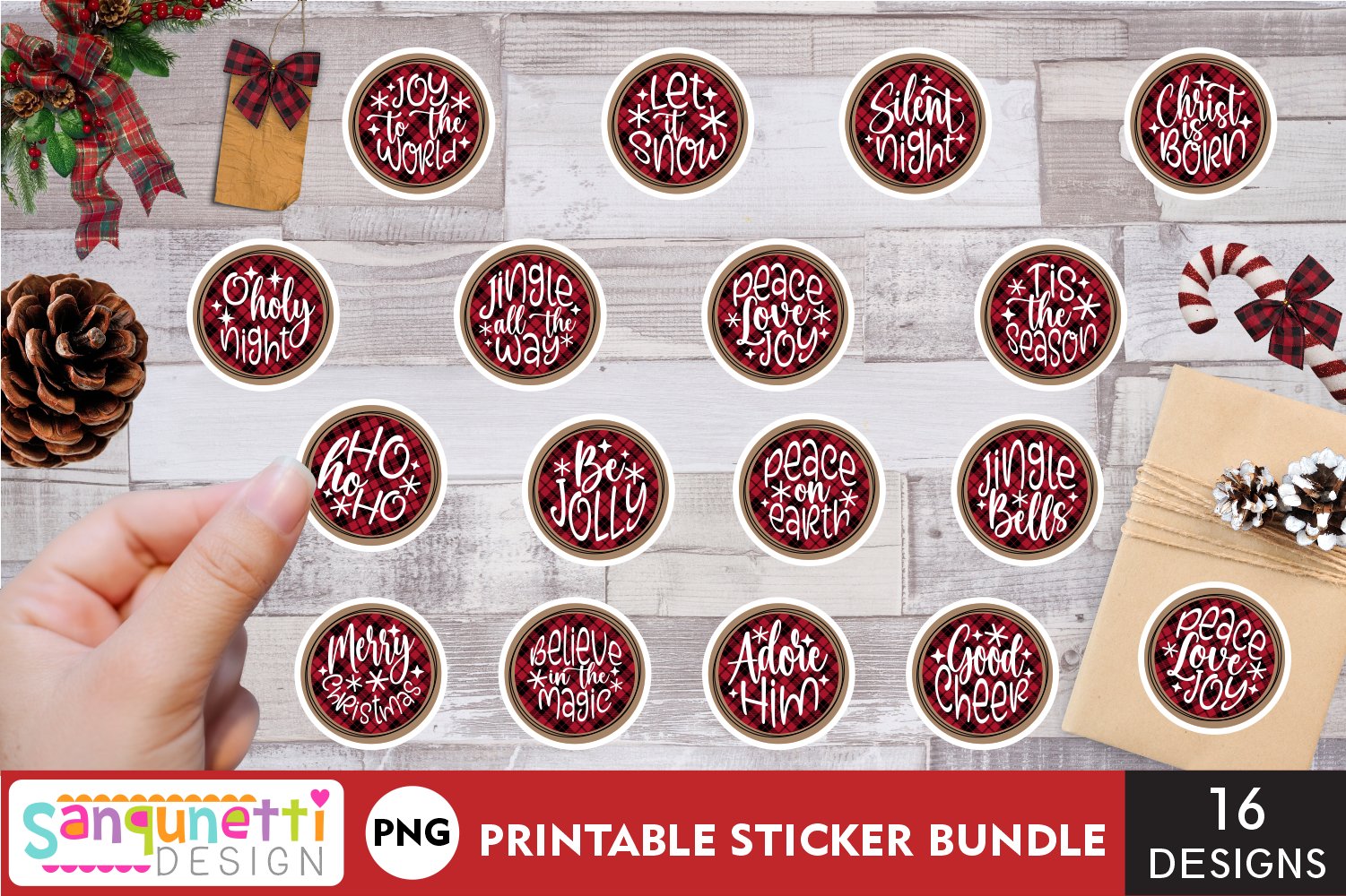 Christmas Sticker Bundle | Buffalo Plaid Christmas png