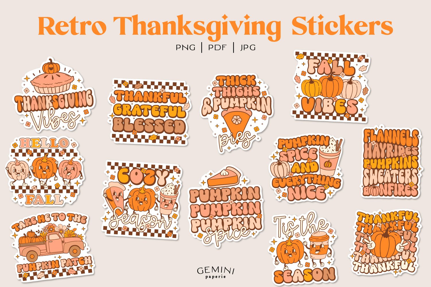 Fall Stickers | Retro Stickers | Thanksgiving Stickers