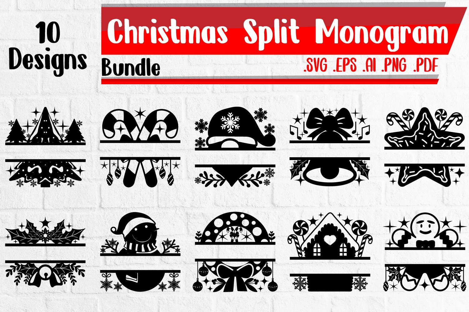 BUNDLE | Christmas Split Monogram Svg