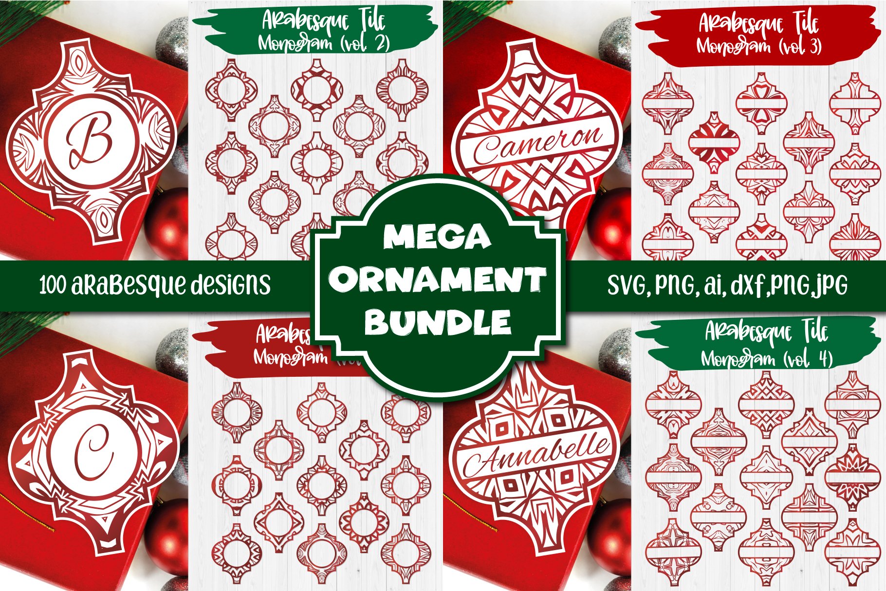 Mega Ornament SVG Bundle Arabesque Christmas monogram title