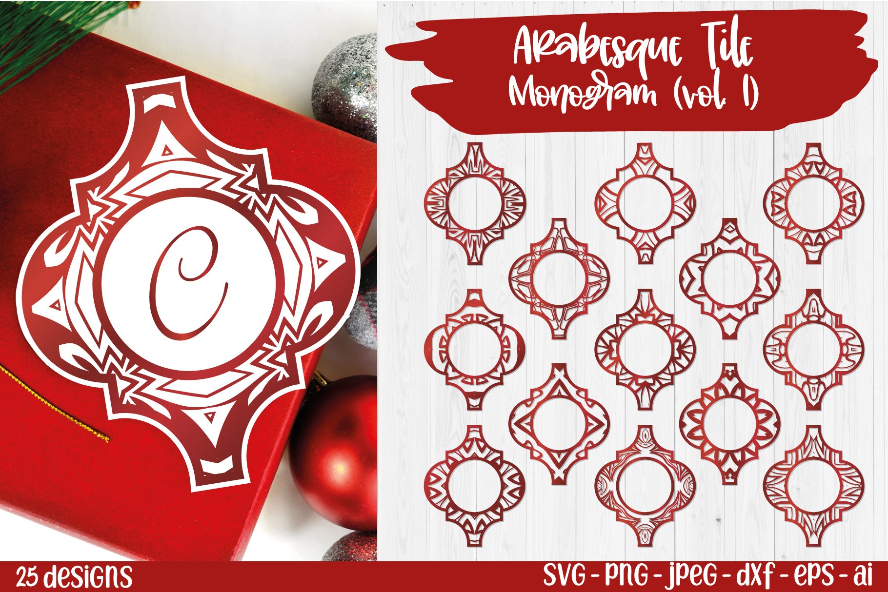 Mega Ornament SVG Bundle Arabesque Christmas monogram title 2
