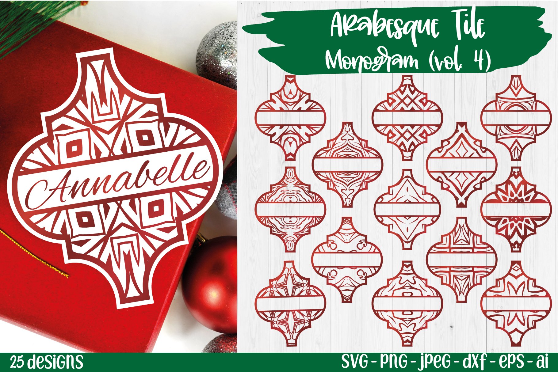 Mega Ornament SVG Bundle Arabesque Christmas monogram title 3