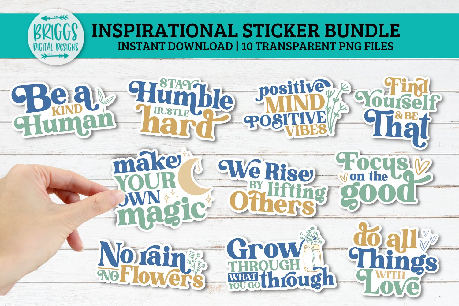Inspirational Sticker PNG Bundle |10 positivity png stickers