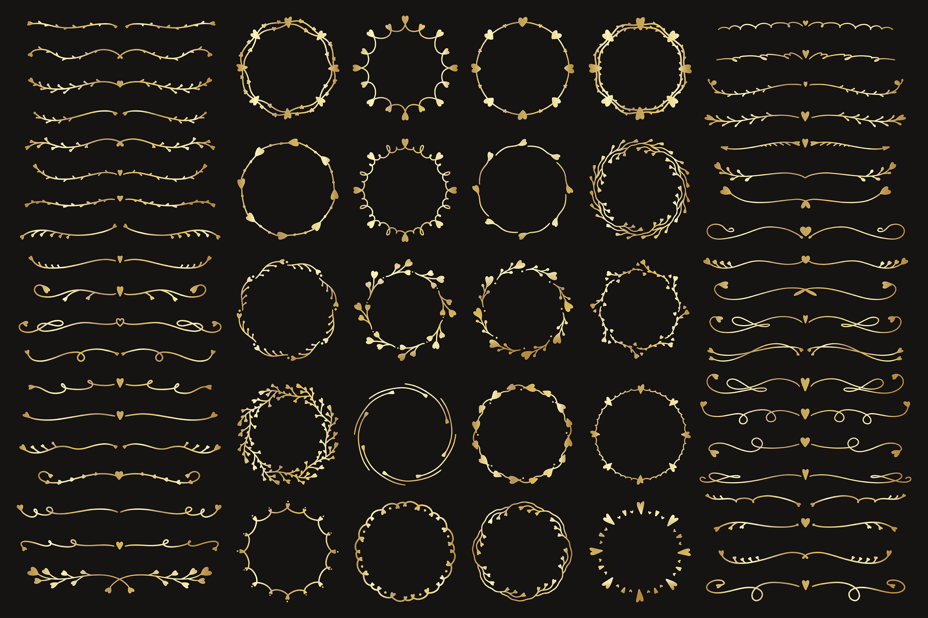 Gold hearts monogram frames and text dividers bundle 3