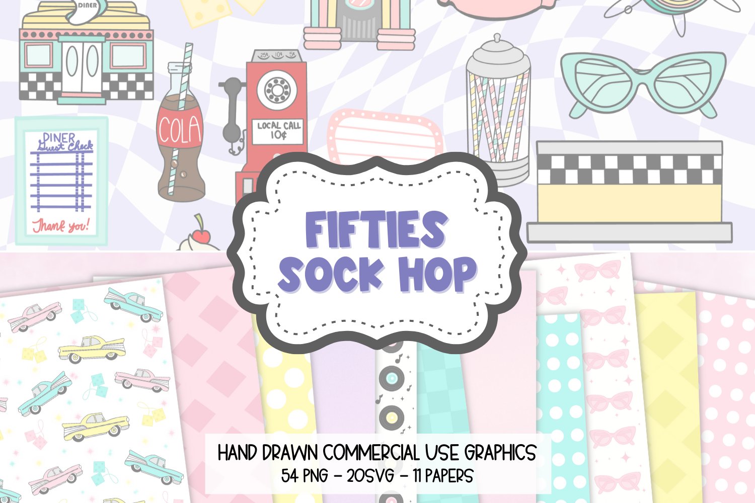Sock Hop SVG Bundle, 50s Clipart, Fifties PNG Bundle