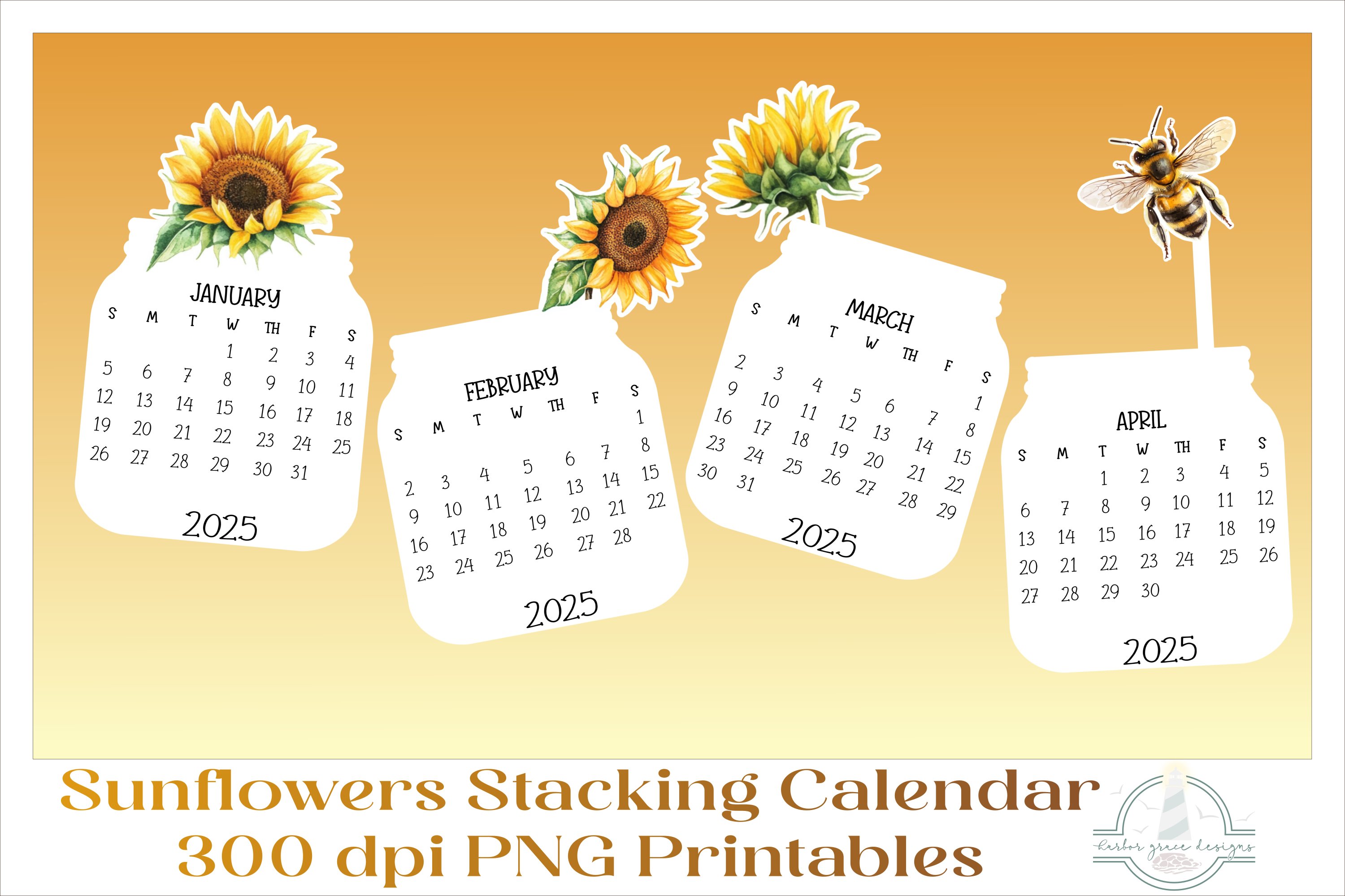 2025 Sunflowers Calendar Desktop PNG, Print Then Cut files 2