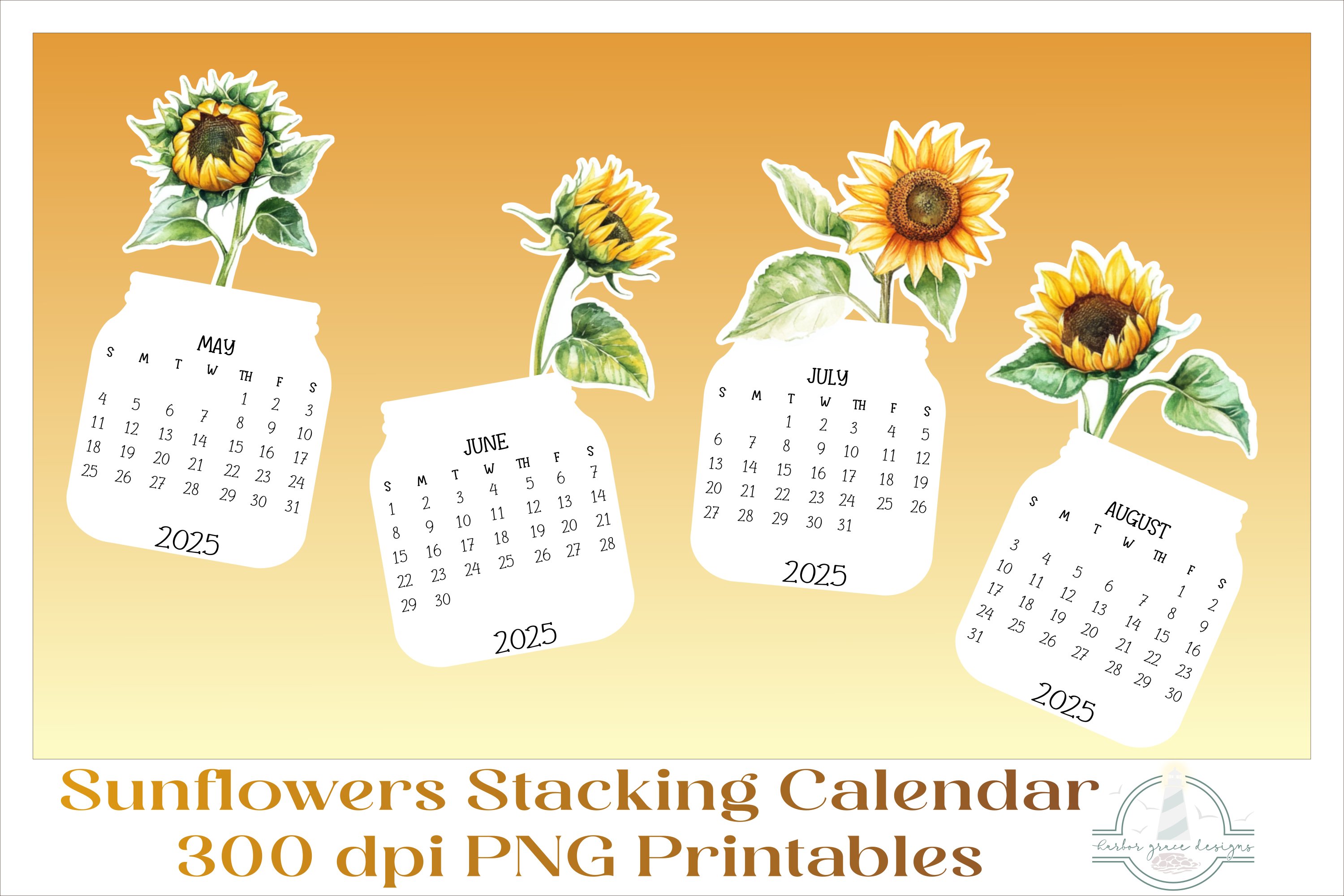 2025 Sunflowers Calendar Desktop PNG, Print Then Cut files 3