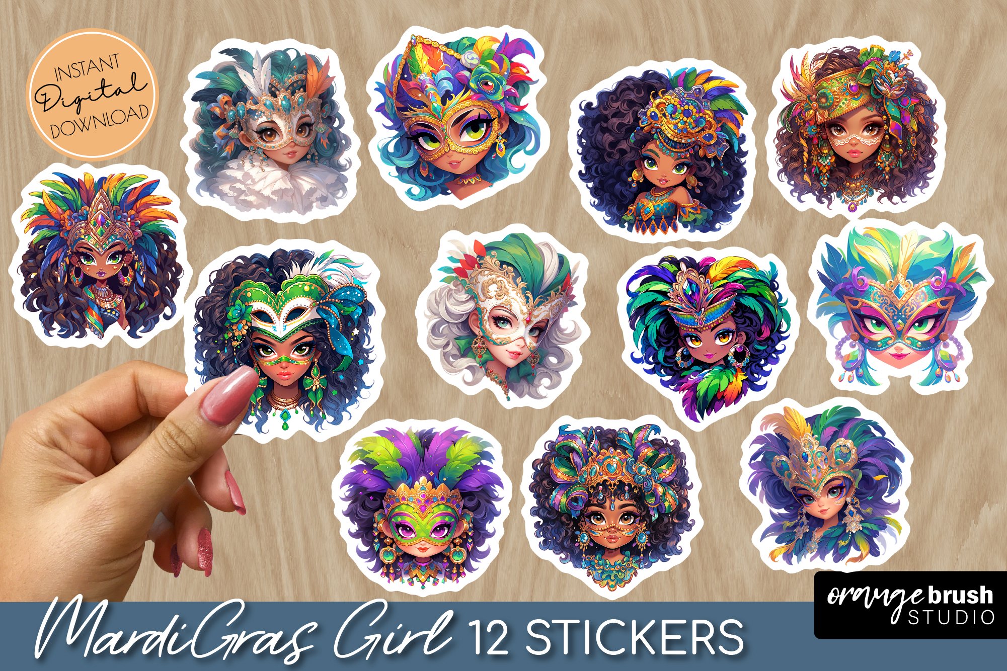 Mardi Gras Sticker Bundle - Fashion Girls Printable Stickers