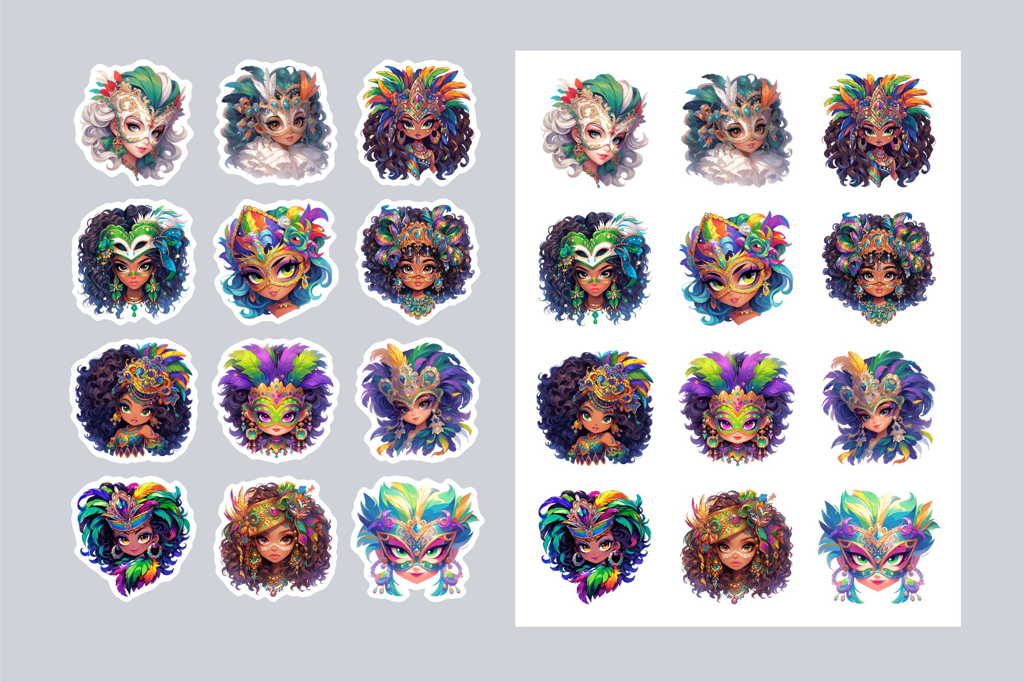 Mardi Gras Sticker Bundle - Fashion Girls Printable Stickers 2