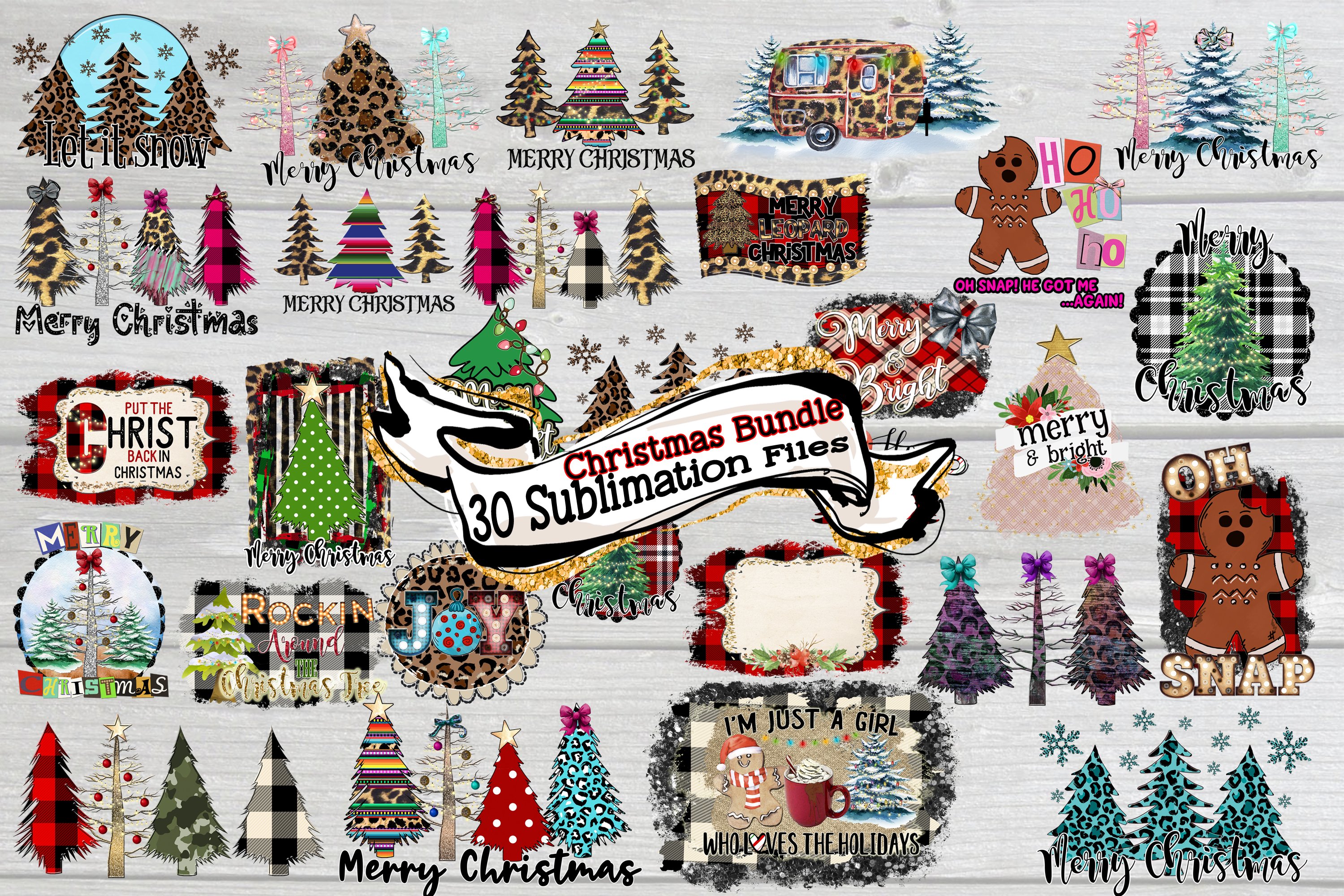 Christmas Tree Sublimation Bundle Clip Art Design