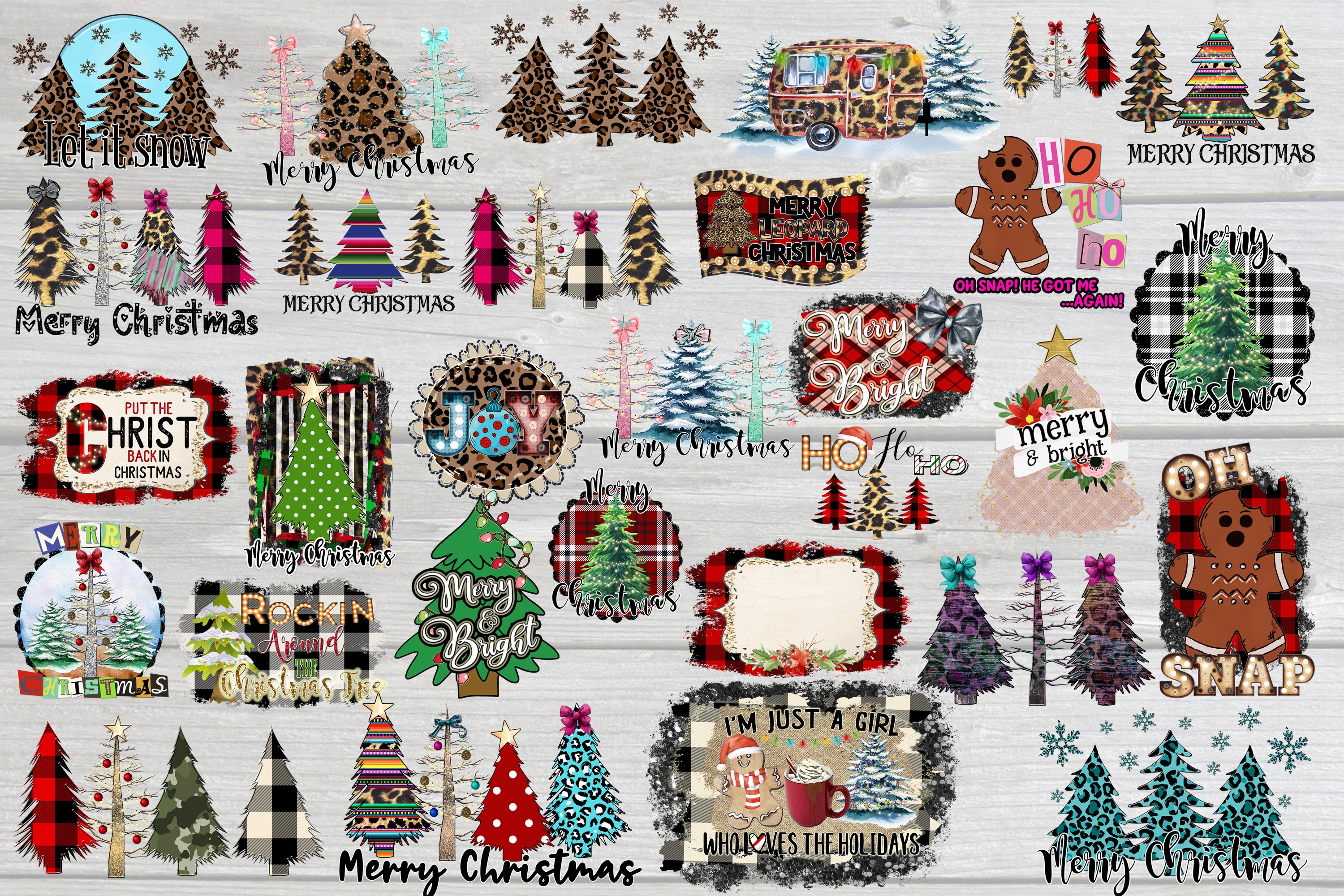 Christmas Tree Sublimation Bundle Clip Art Design 2