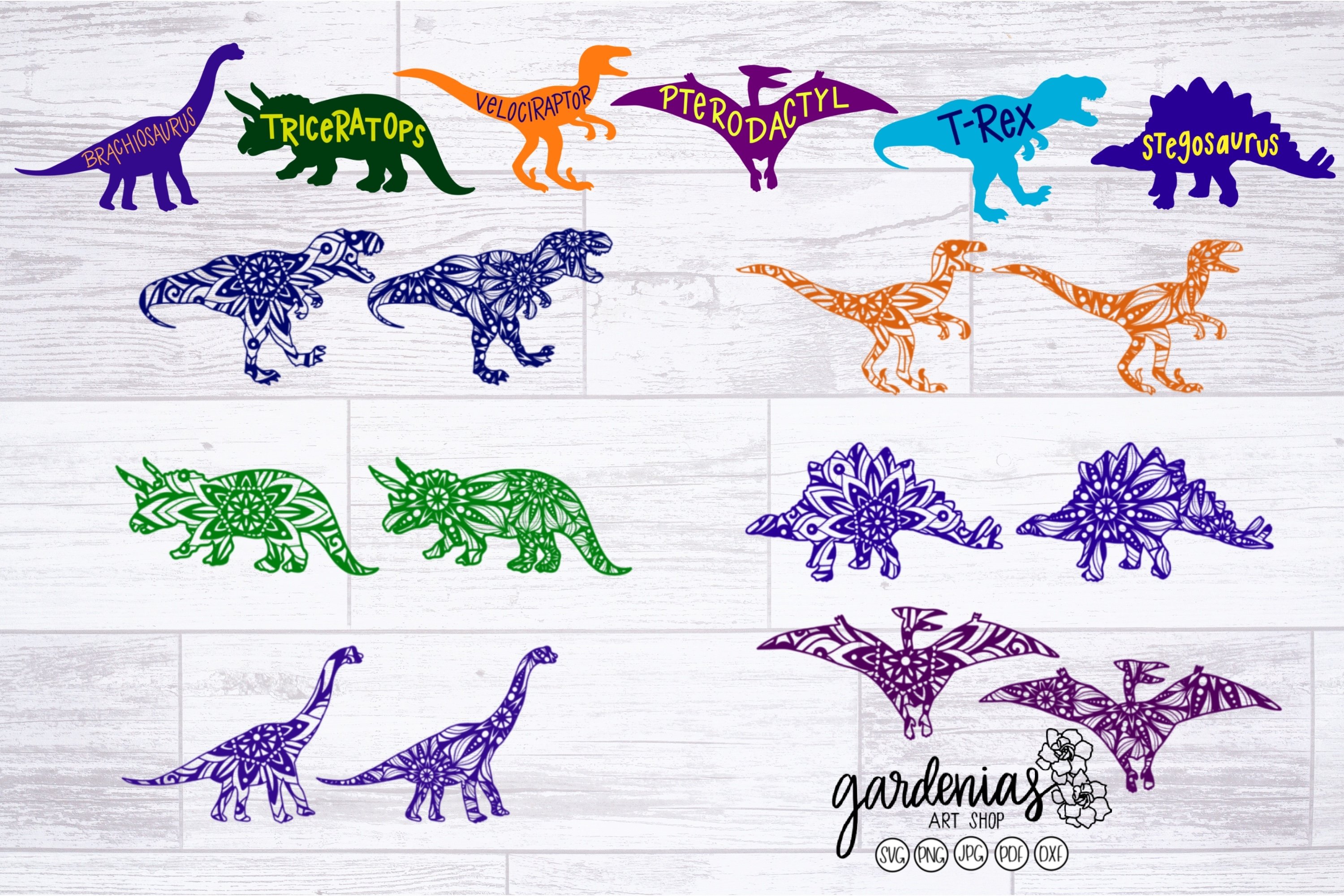 Dinosaur Mandala Bundle | Mandala SVG | Dinosaur Cut Files