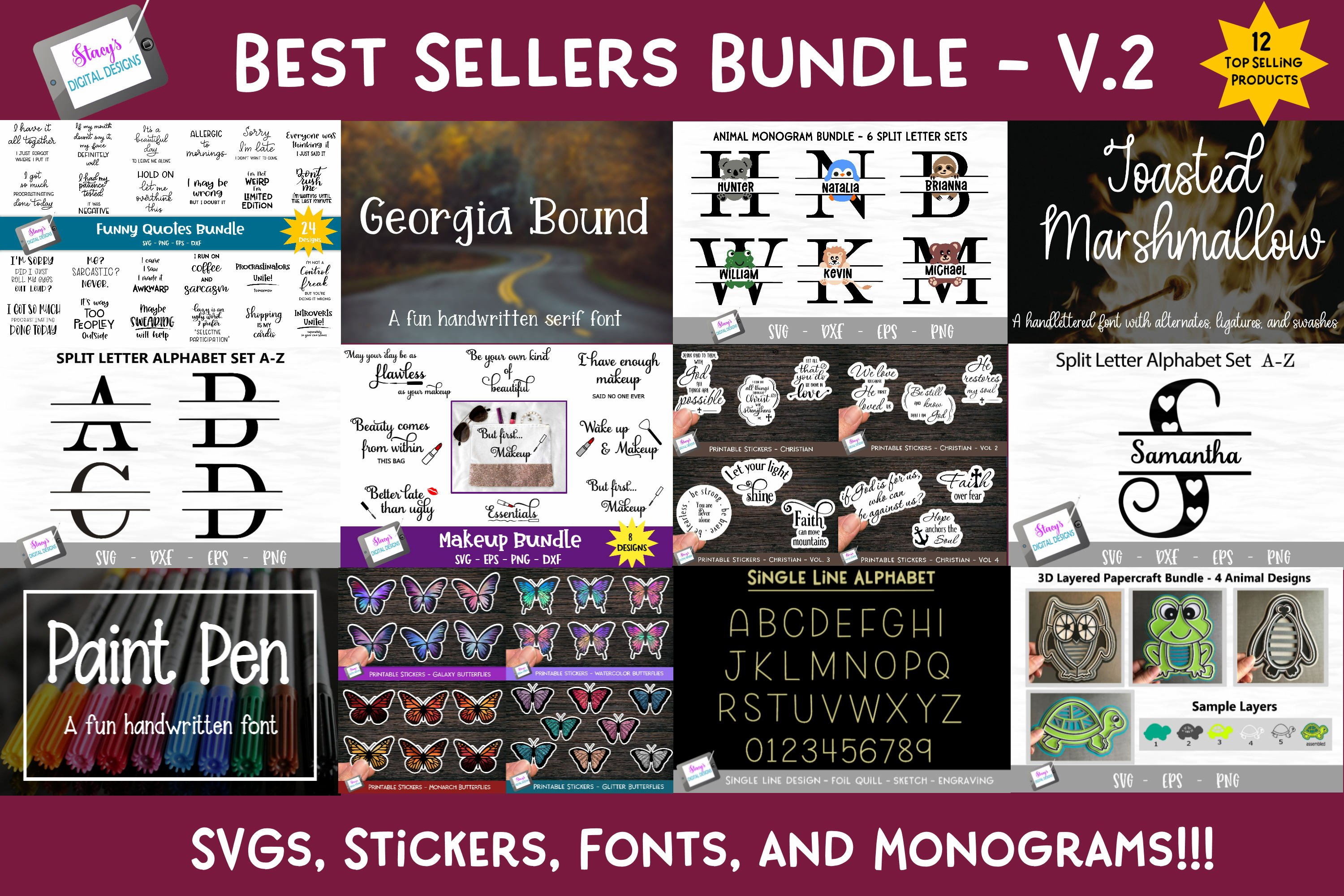 Best Sellers Bundle V.2 - SVGs, Stickers, Fonts, Monograms
