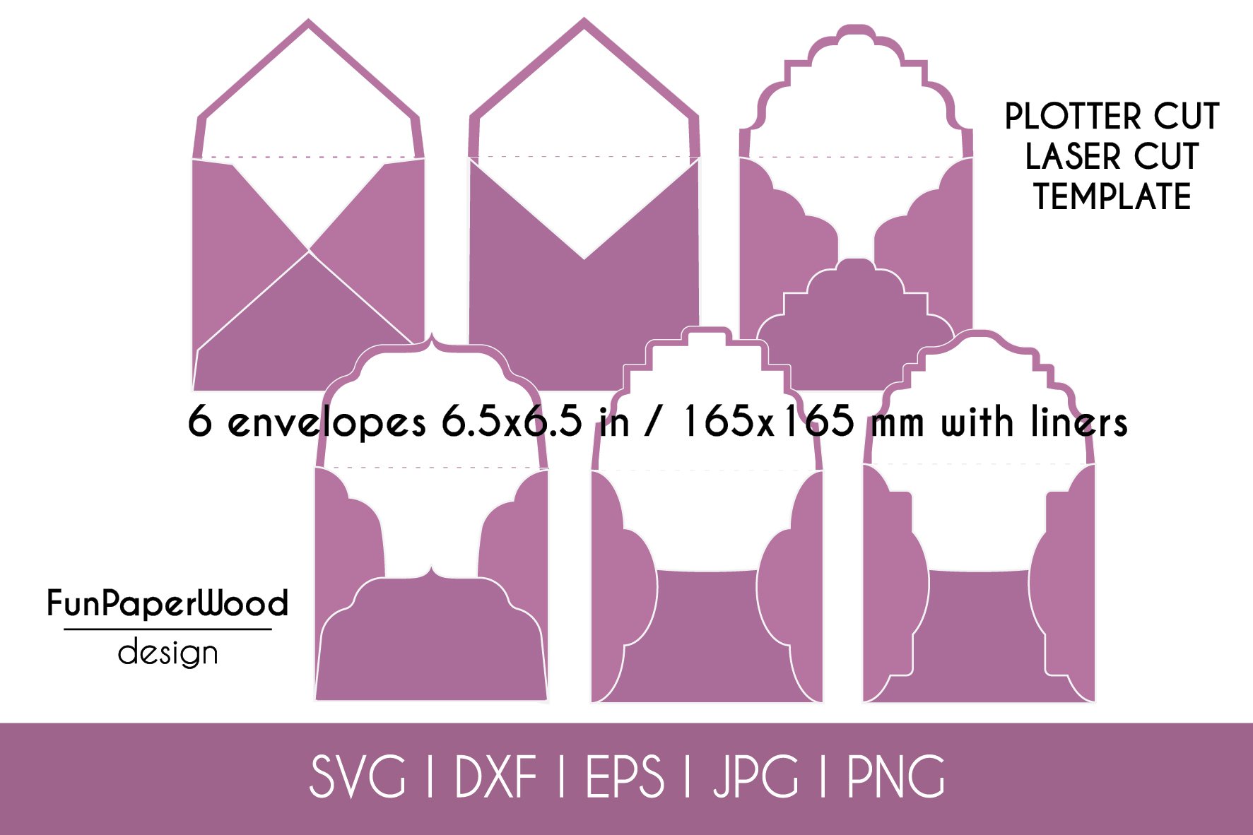 Set 6 square envelopes 6.5x 6.5 in for 6x6 cards SVG DXF EPS