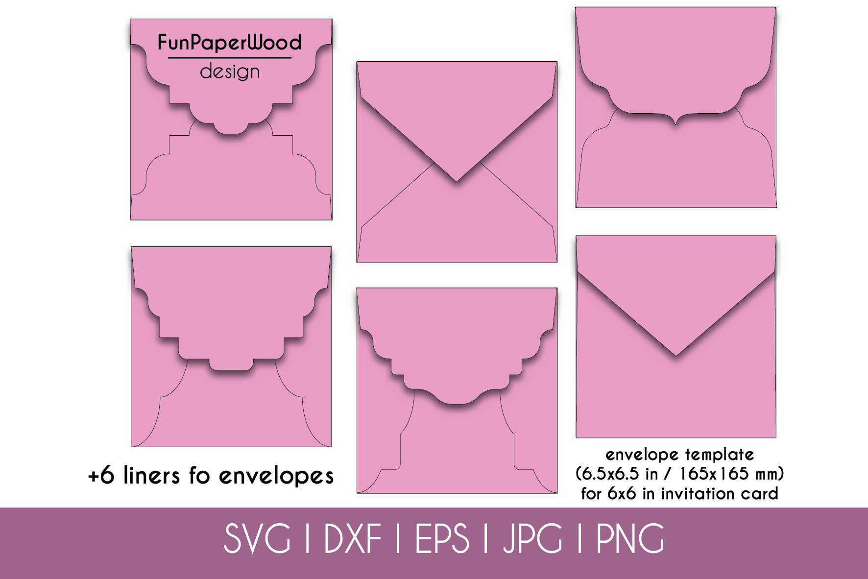 Set 6 square envelopes 6.5x 6.5 in for 6x6 cards SVG DXF EPS 2