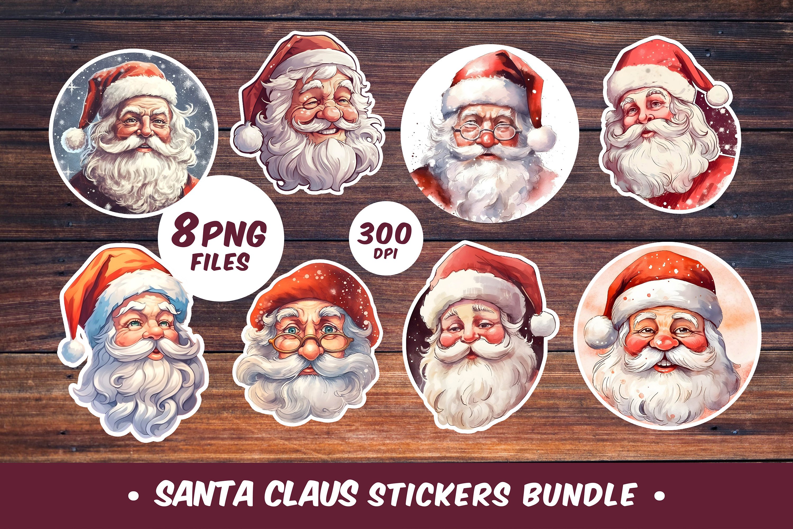 Santa Claus Stickers Bundle| 8PNG