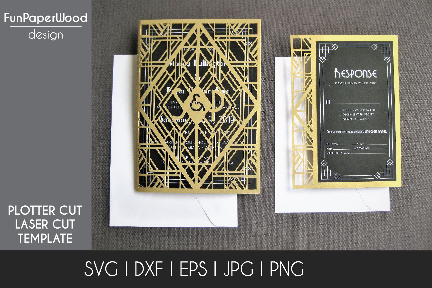 Art Deco Pocket Invitation 5x7 in Svg Dxf Eps cut file