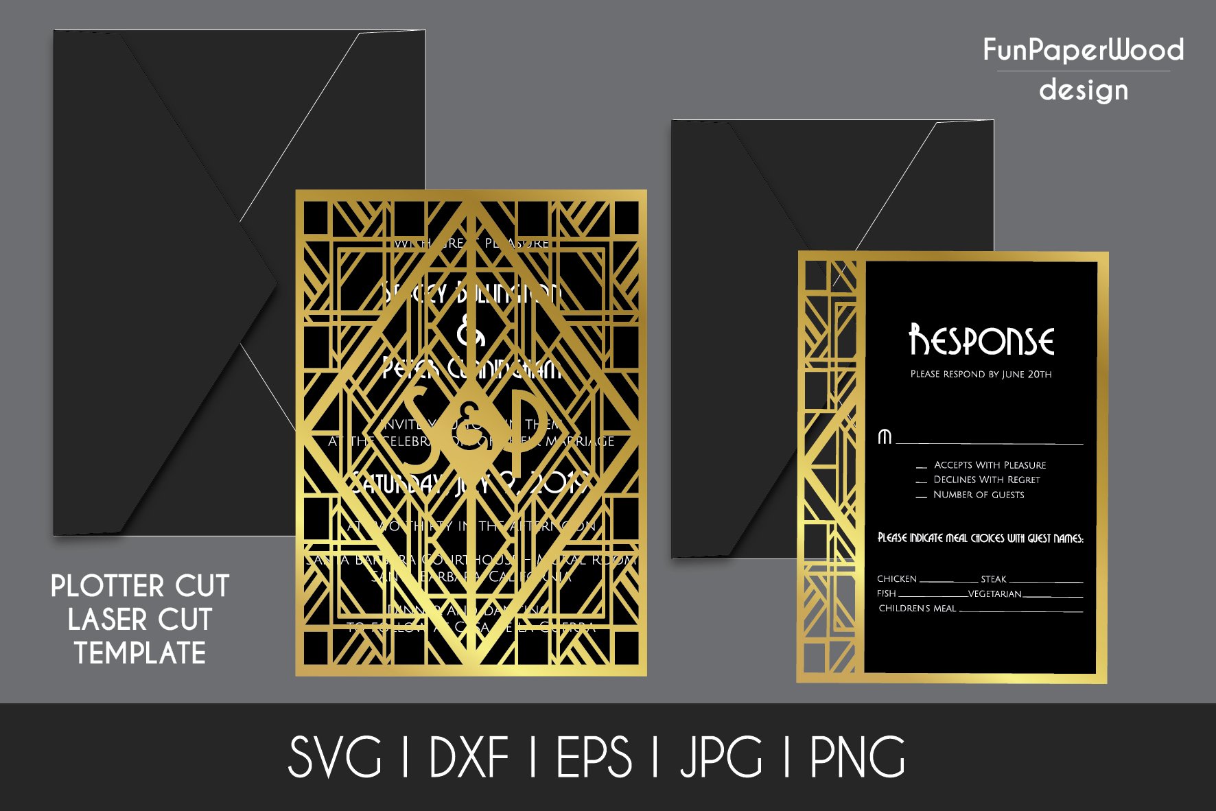 Art Deco Pocket Invitation 5x7 in Svg Dxf Eps cut file 2