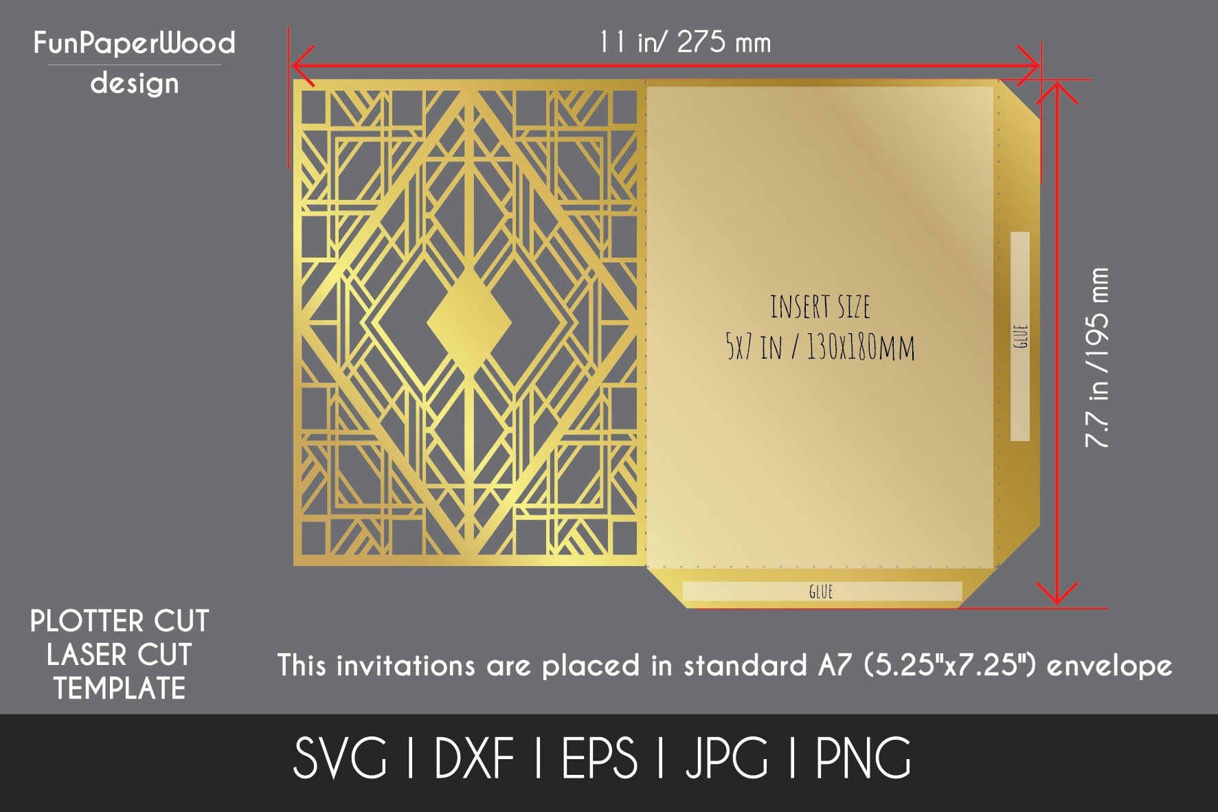 Art Deco Pocket Invitation 5x7 in Svg Dxf Eps cut file 3