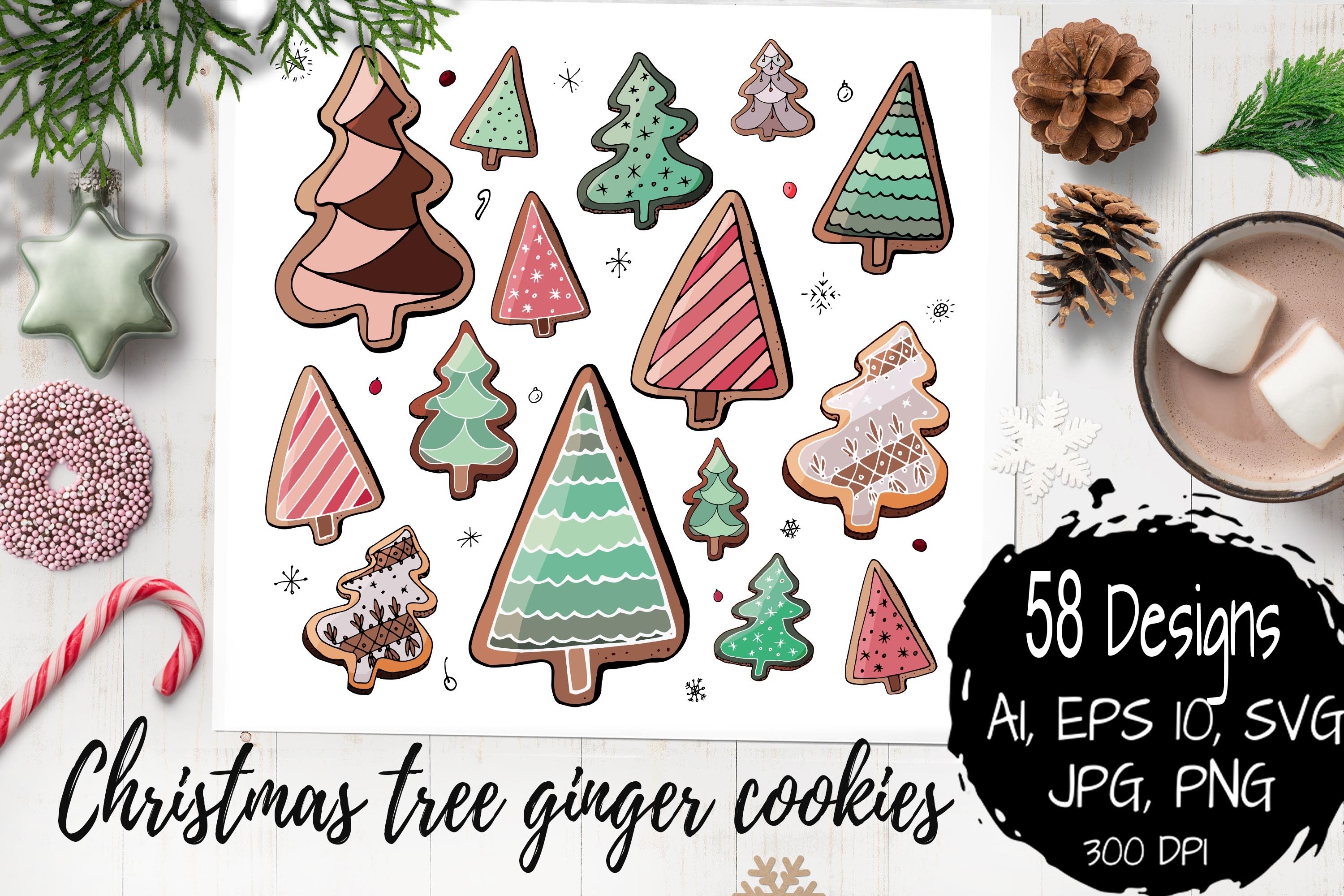 Christmas tree ginger cookies with colorful glaze ornaments