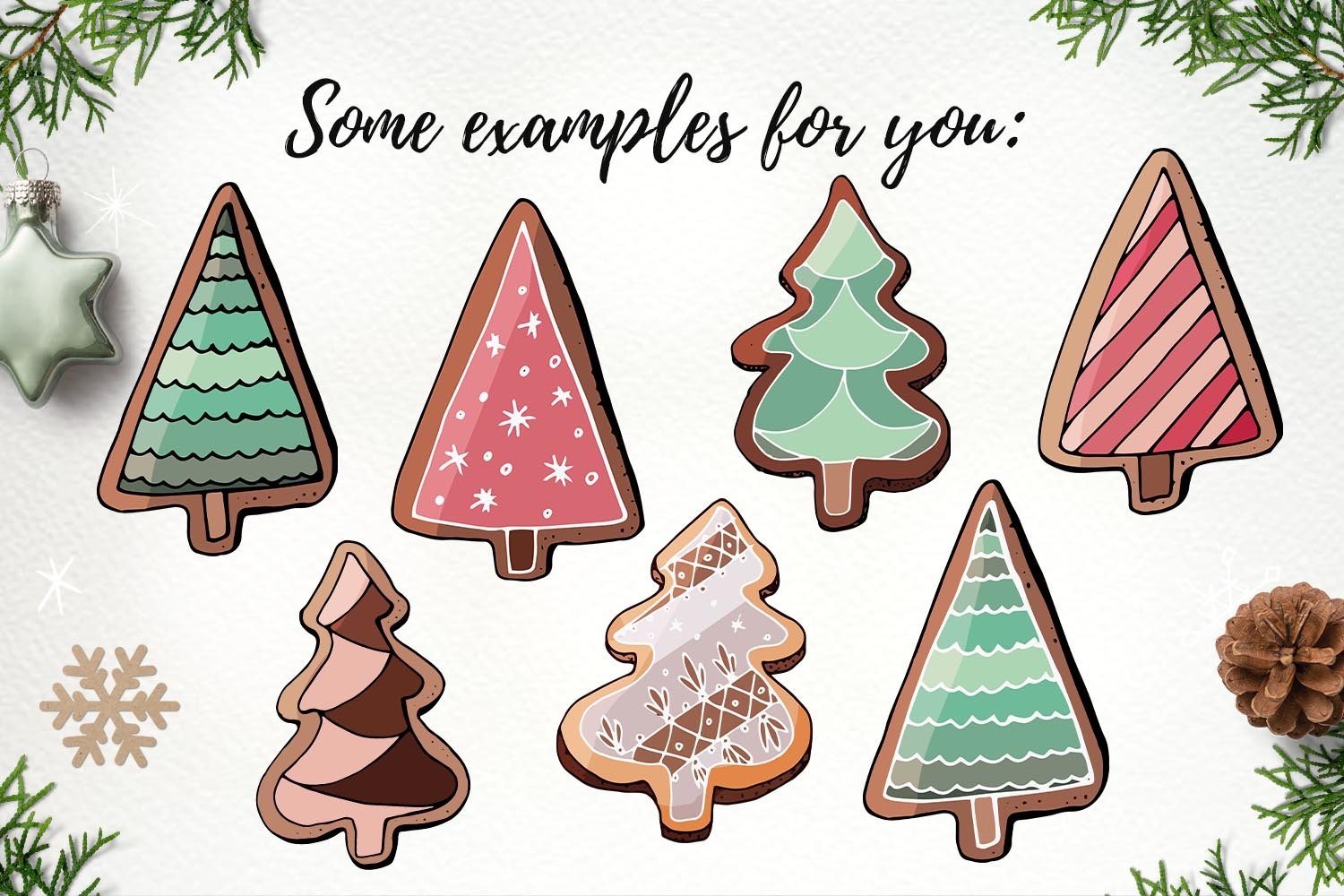 Christmas tree ginger cookies with colorful glaze ornaments 3