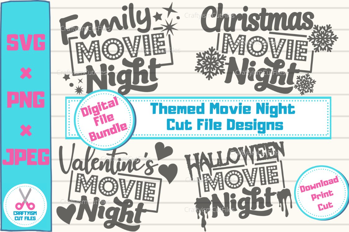 A Year of Themed Movie Nights SVG Cut File Bundle