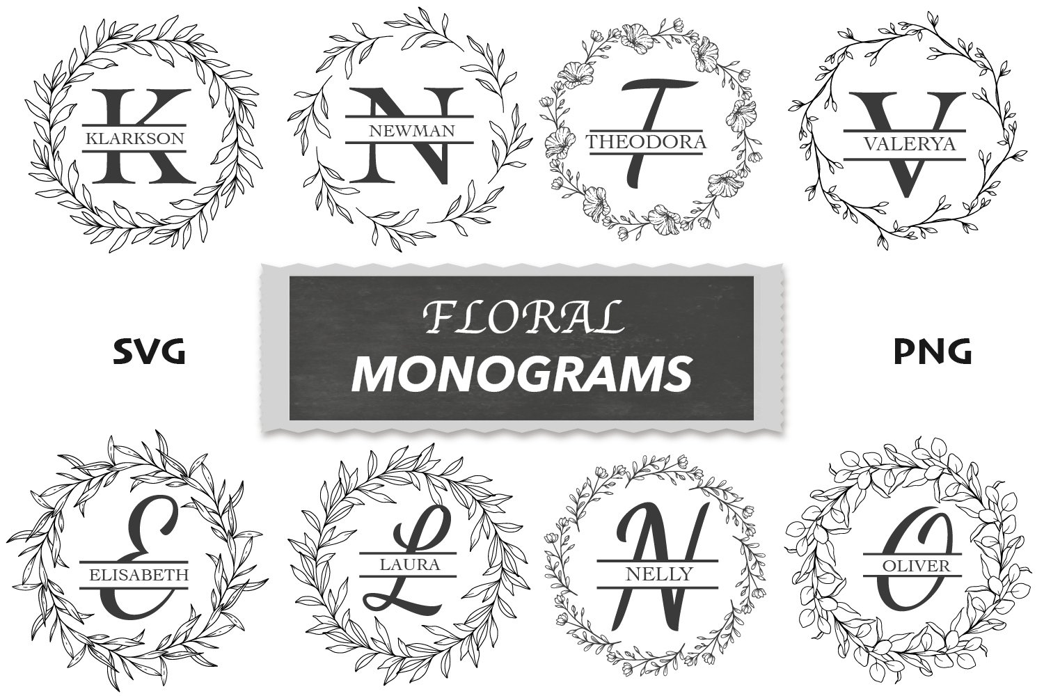 Floral monogram SVG Bundle, Floral Wreath SVG