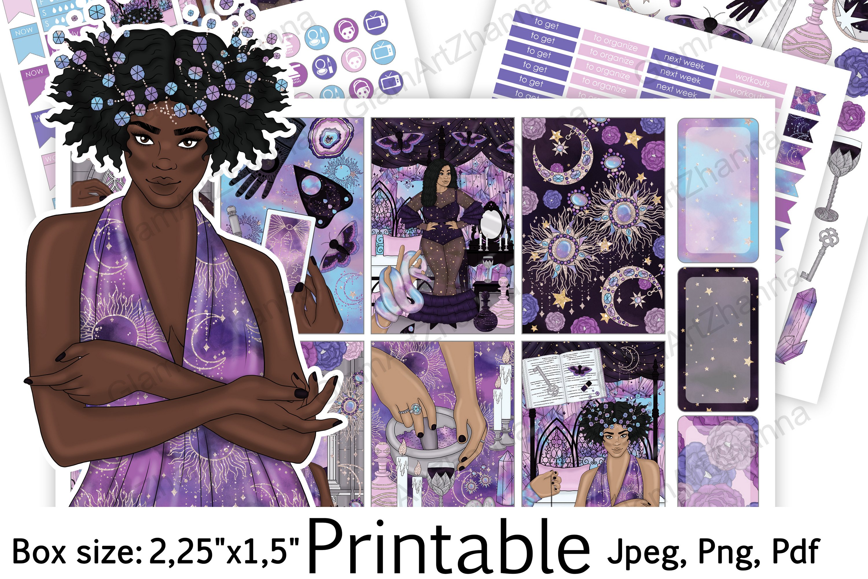 African American Mystic Girl Printable Box Size 2,25"x1,5"