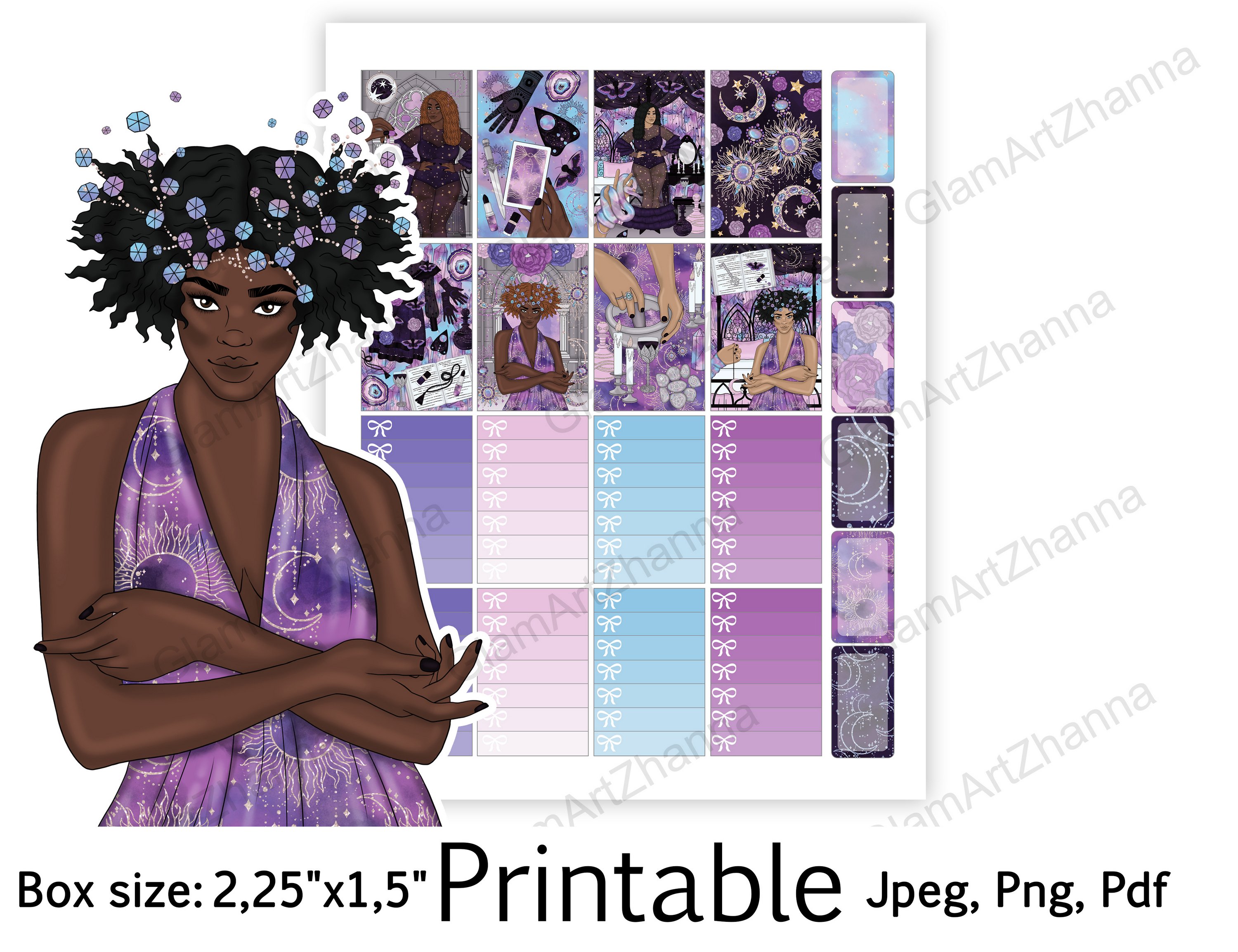 African American Mystic Girl Printable Box Size 2,25"x1,5" 2