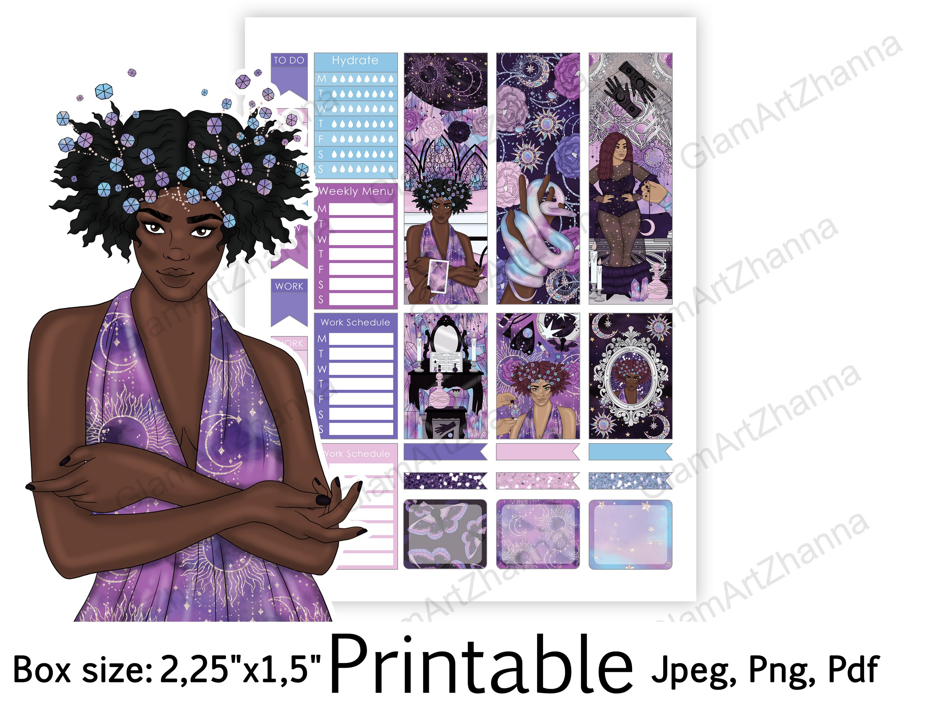 African American Mystic Girl Printable Box Size 2,25"x1,5" 3