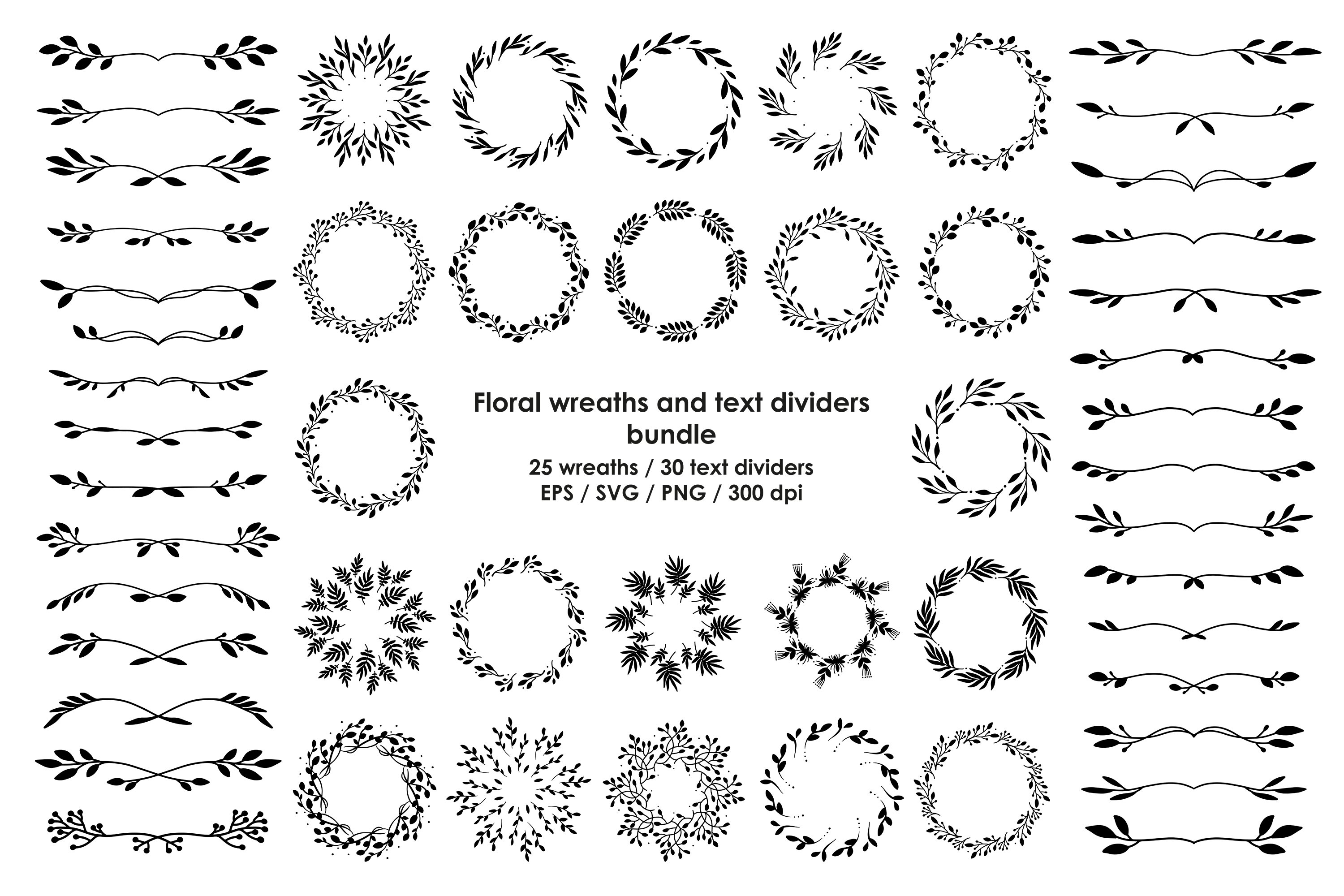 Floral wreaths and text dividers bundle