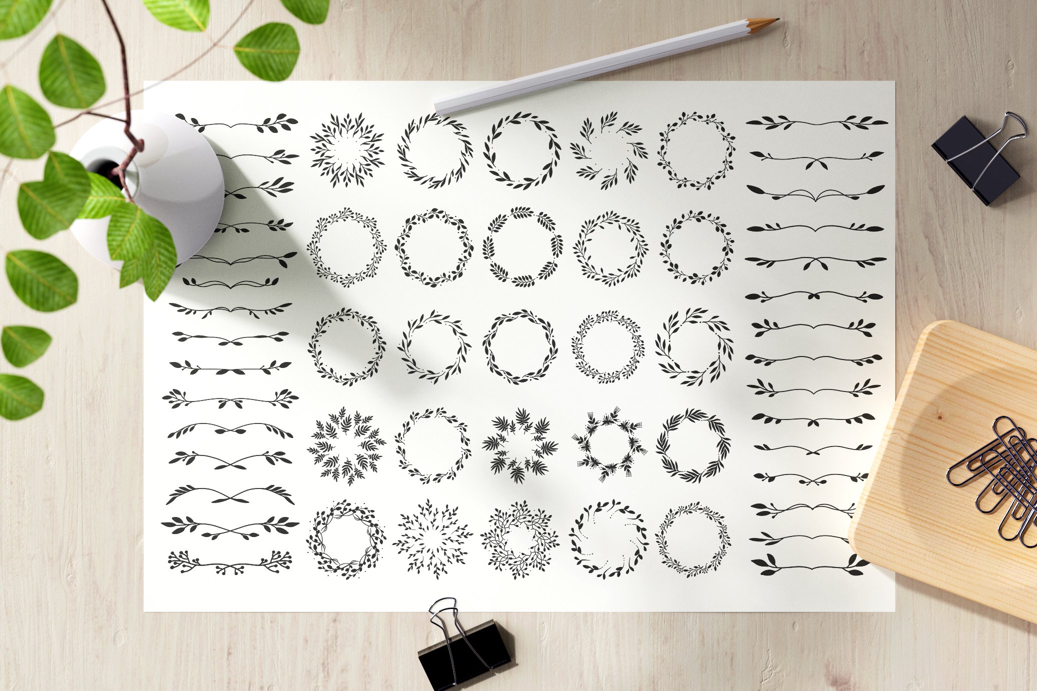 Floral wreaths and text dividers bundle 2