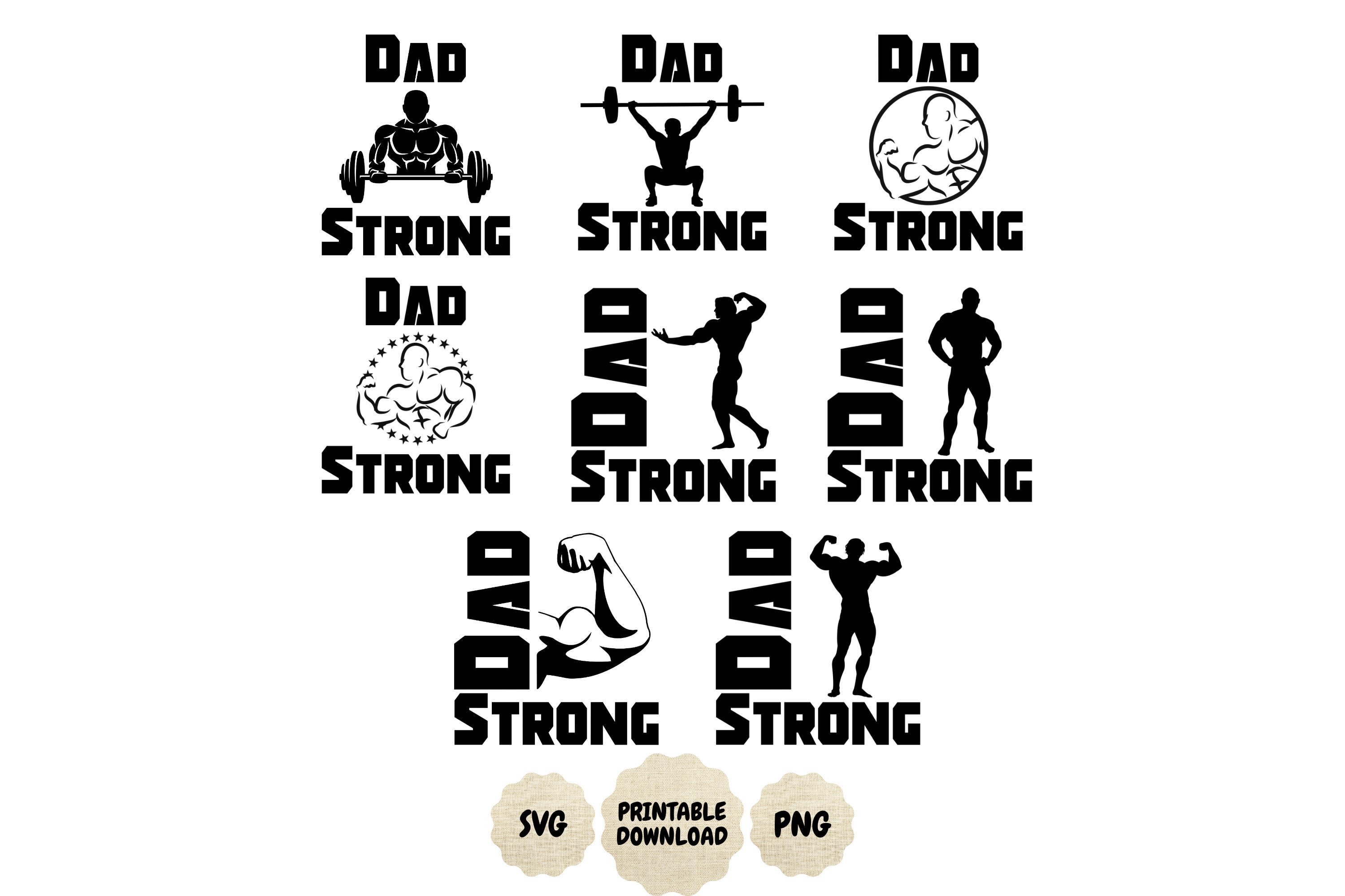 Fathers Day Workout SVG Bundle, 8 Dad Strong SVG Designs