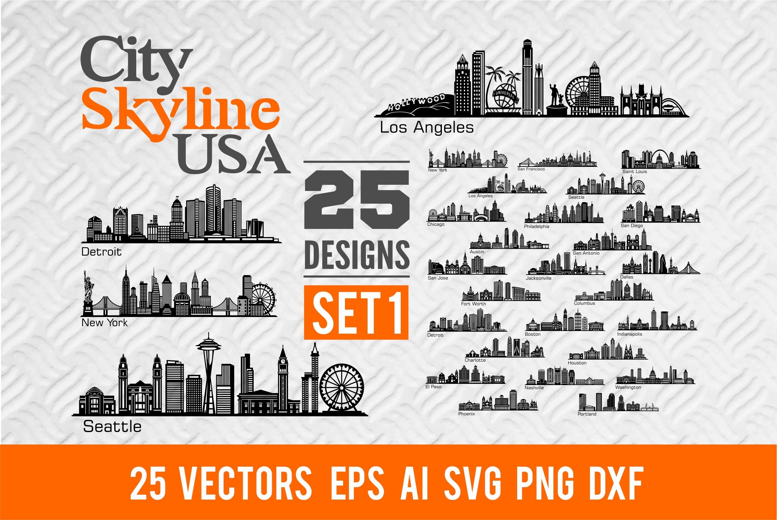 25 US City Skyline SVG Set 1 - Bundle Skyline Svg for Cricut