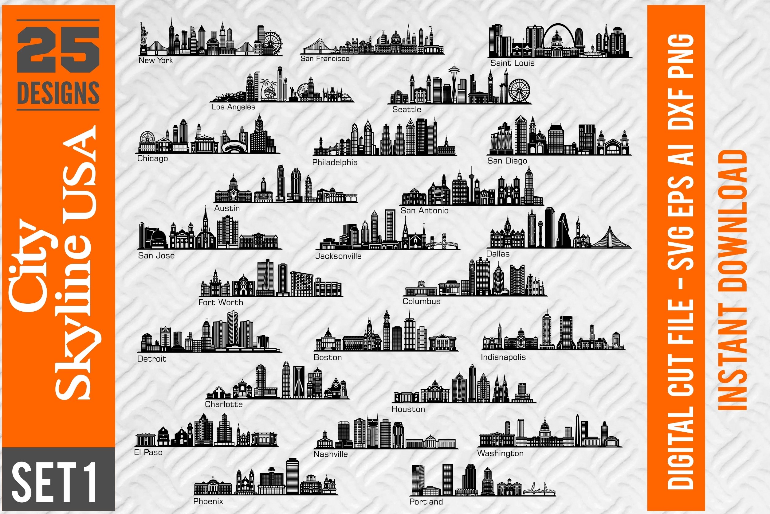 25 US City Skyline SVG Set 1 - Bundle Skyline Svg for Cricut 2