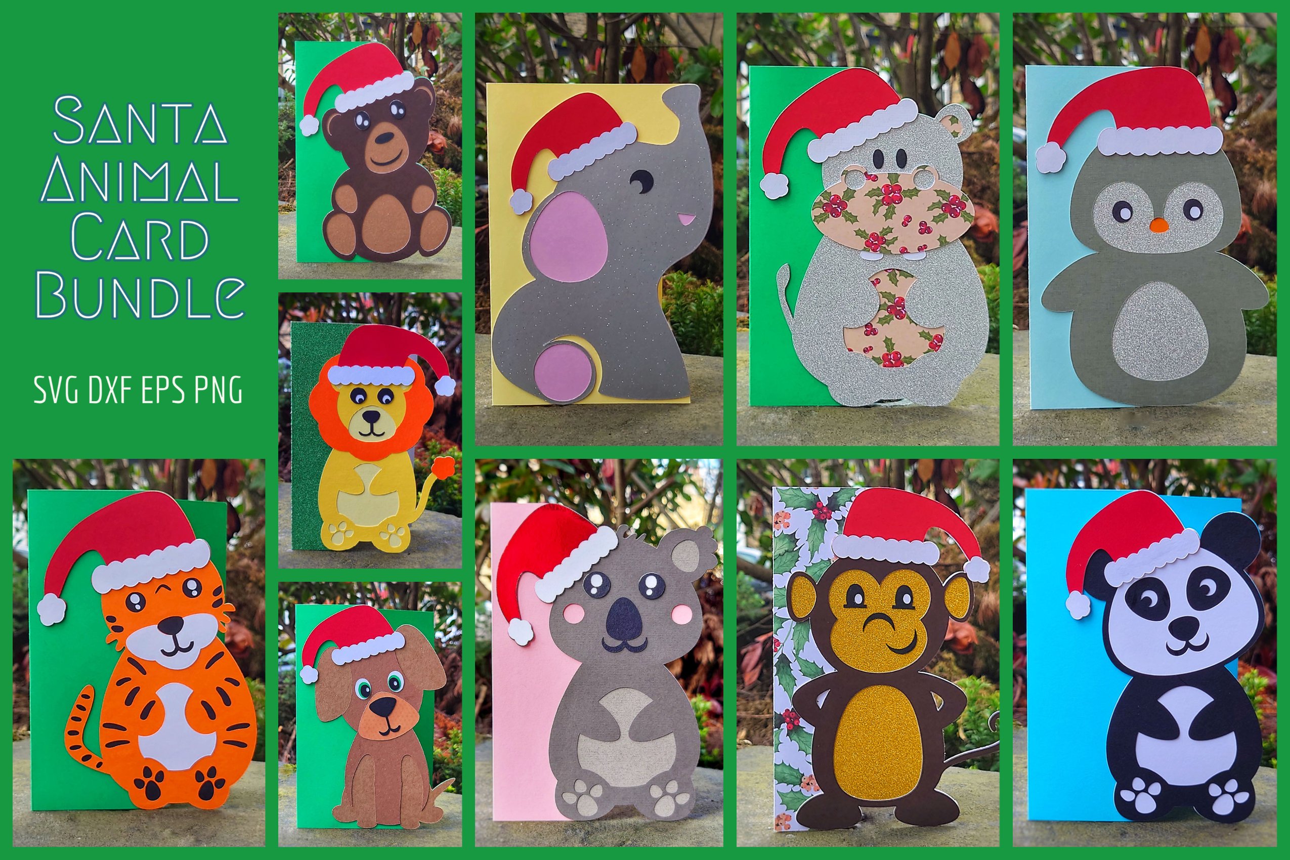 Santa Animal Christmas Card Bundle - SVG