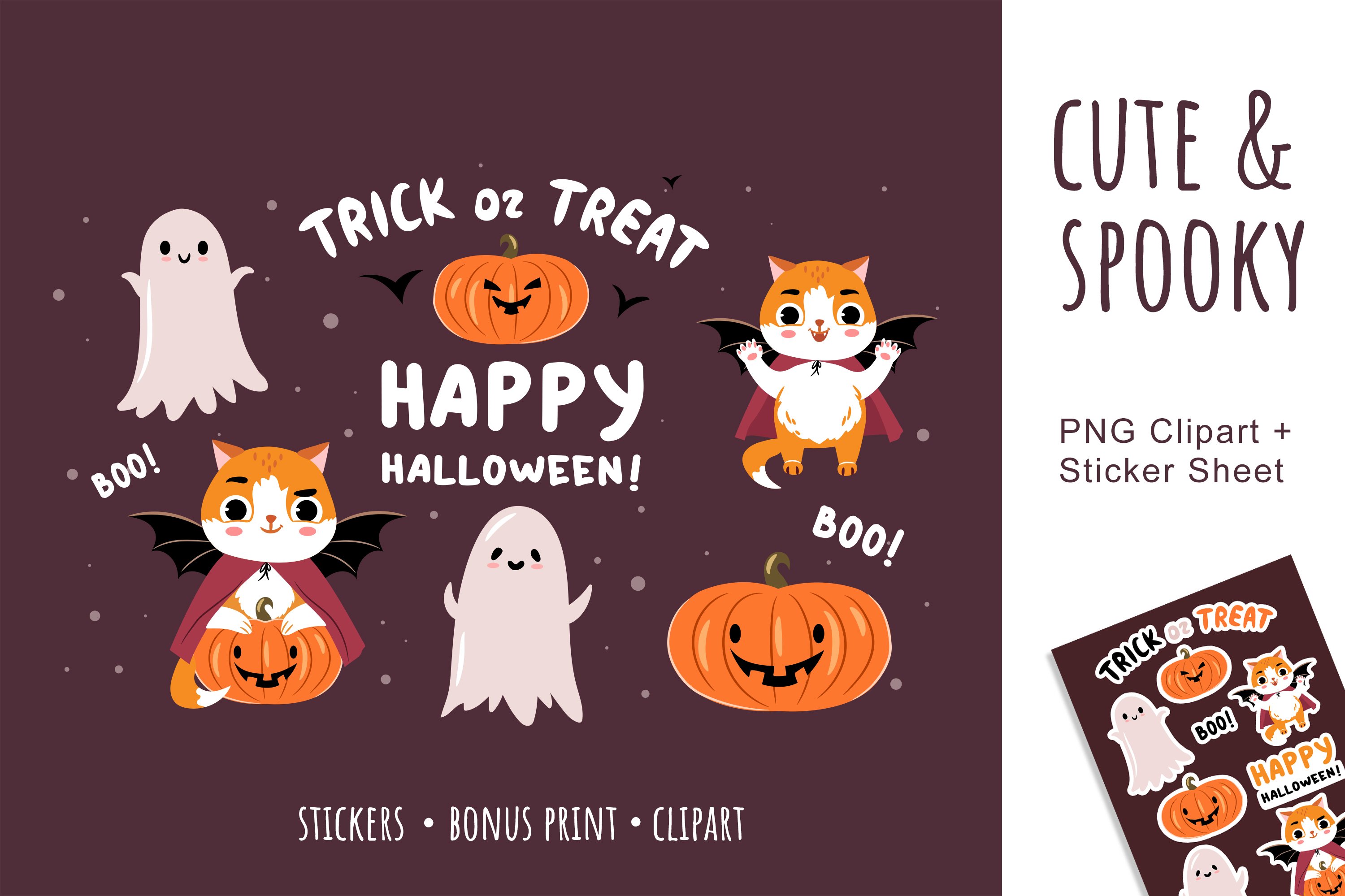 Cute and spooky clipart PNG. Halloween sticker sheet
