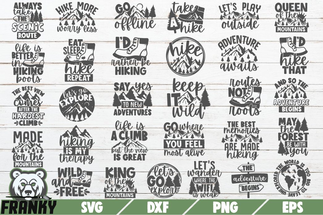 Hiking SVG Bundle | 30 Designs | Instant download | Travel