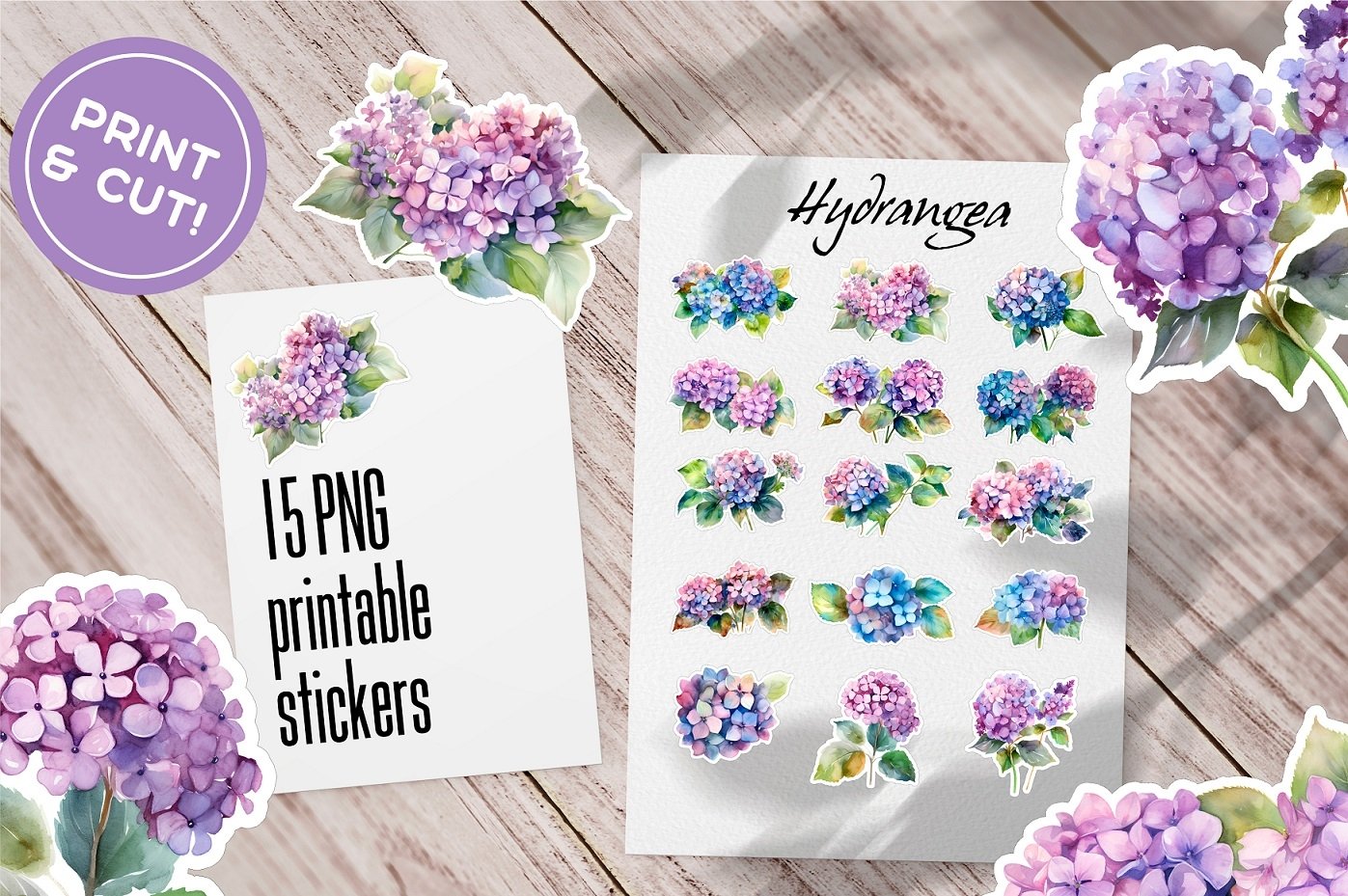 Hydrangea Watercolor Stickers